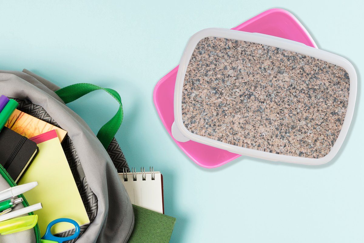 MuchoWow Lunchbox Granit - Stein Design Grau, Kunststoff Snackbox, - - rosa Mädchen, für Muster Kunststoff, - Brotdose (2-tlg), Erwachsene, Brotbox Kinder, Braun 
