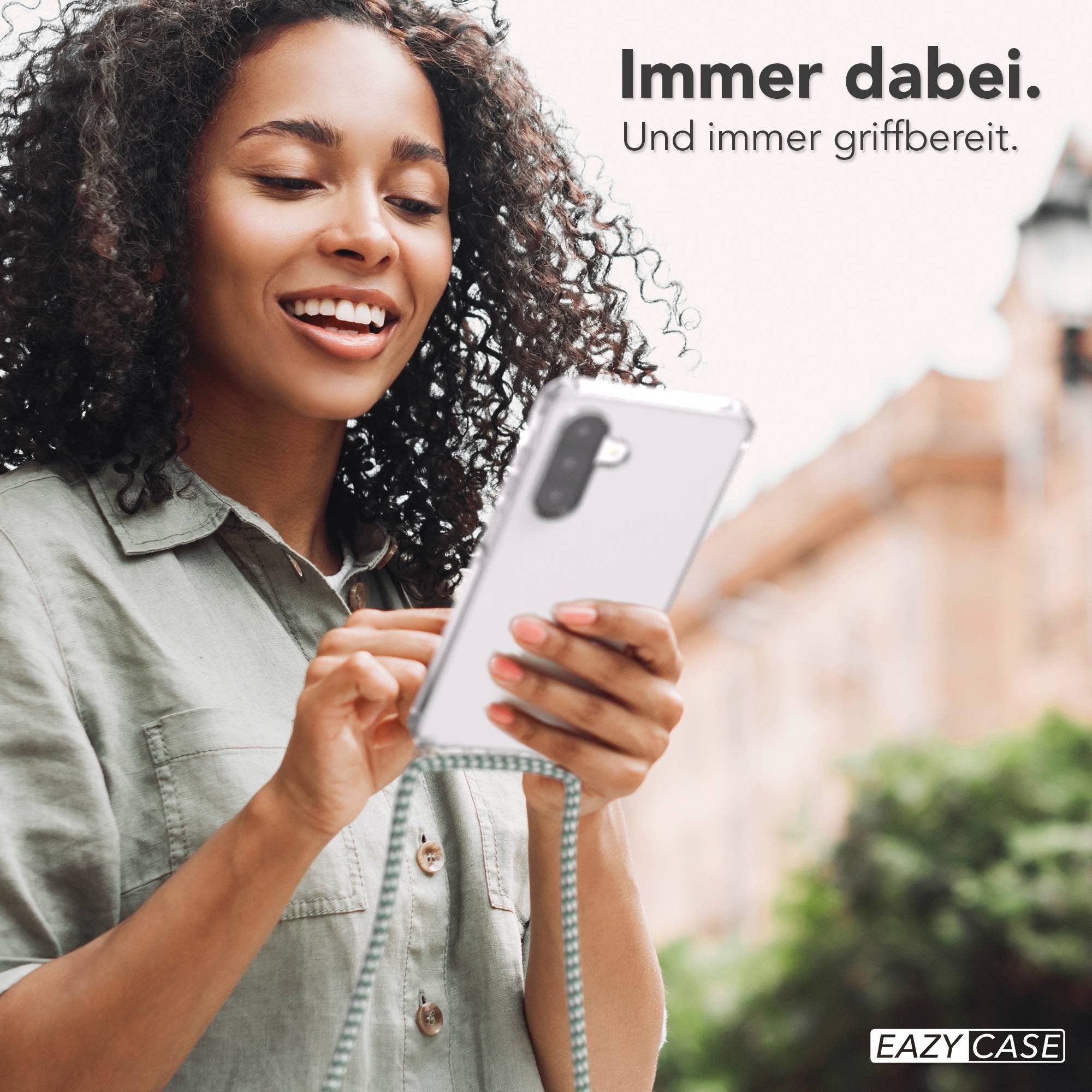 EAZY CASE Handykette Hülle mit Kette für Samsung Galaxy A26 6,7 Zoll, Kettenhülle zum Umhängen Tasche Cross Bag Handykordel Cover Grün Weiß – Bild 3 von 5