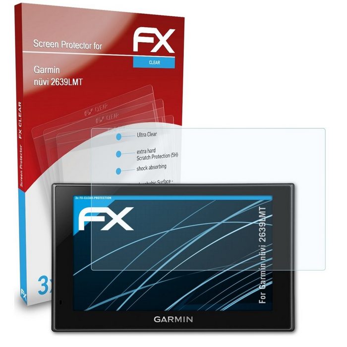 atFoliX Schutzfolie Displayschutz für Garmin nüvi 2639LMT (3 Folien) Ultraklar und hartbeschichtet OR10807