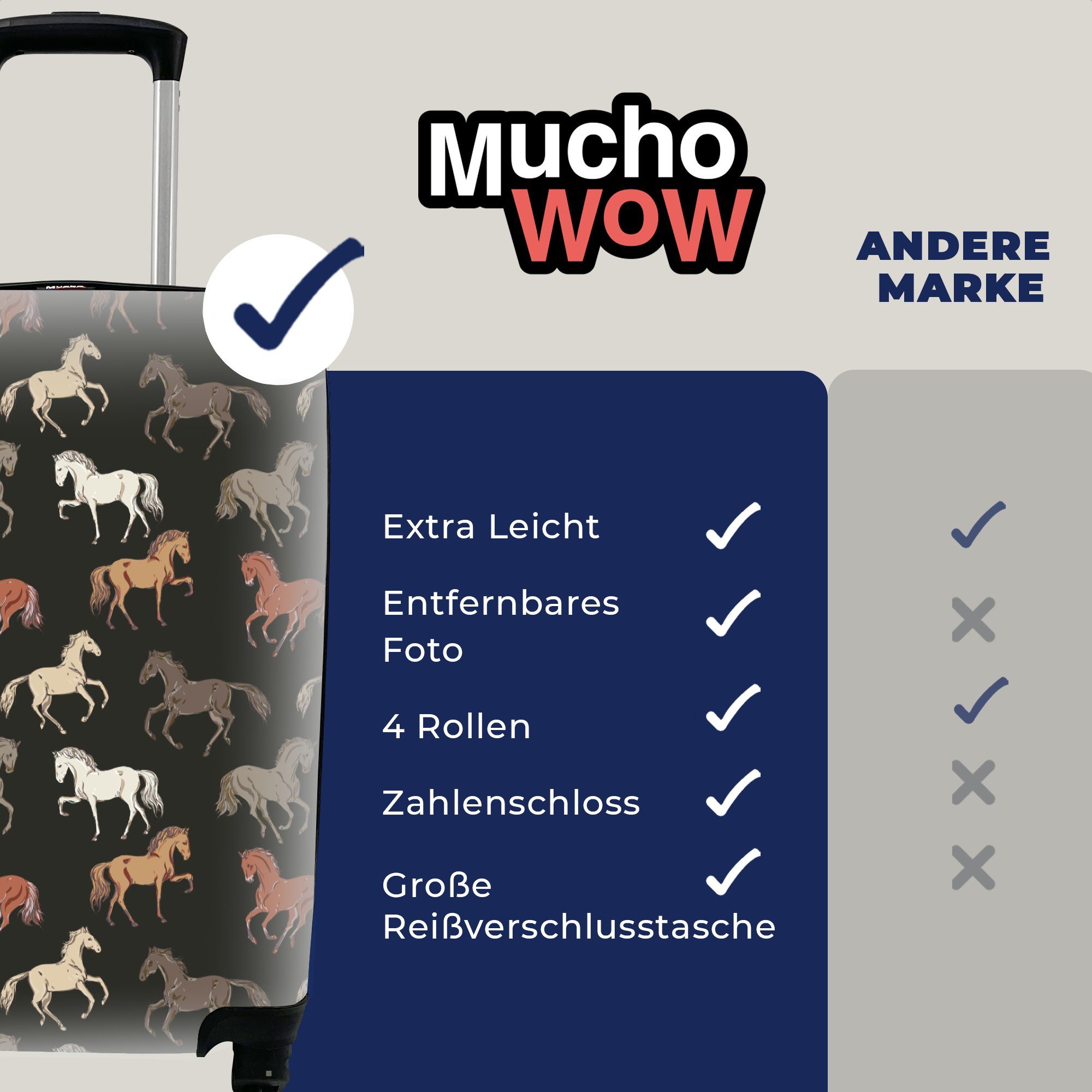 Trolley, für mit - Handgepäckkoffer Weiß Mädchen Ferien, Reisekoffer Mädchen, Rollen, - rollen, Kinder Handgepäck - MuchoWow - Braun 4 Reisetasche Pferde -