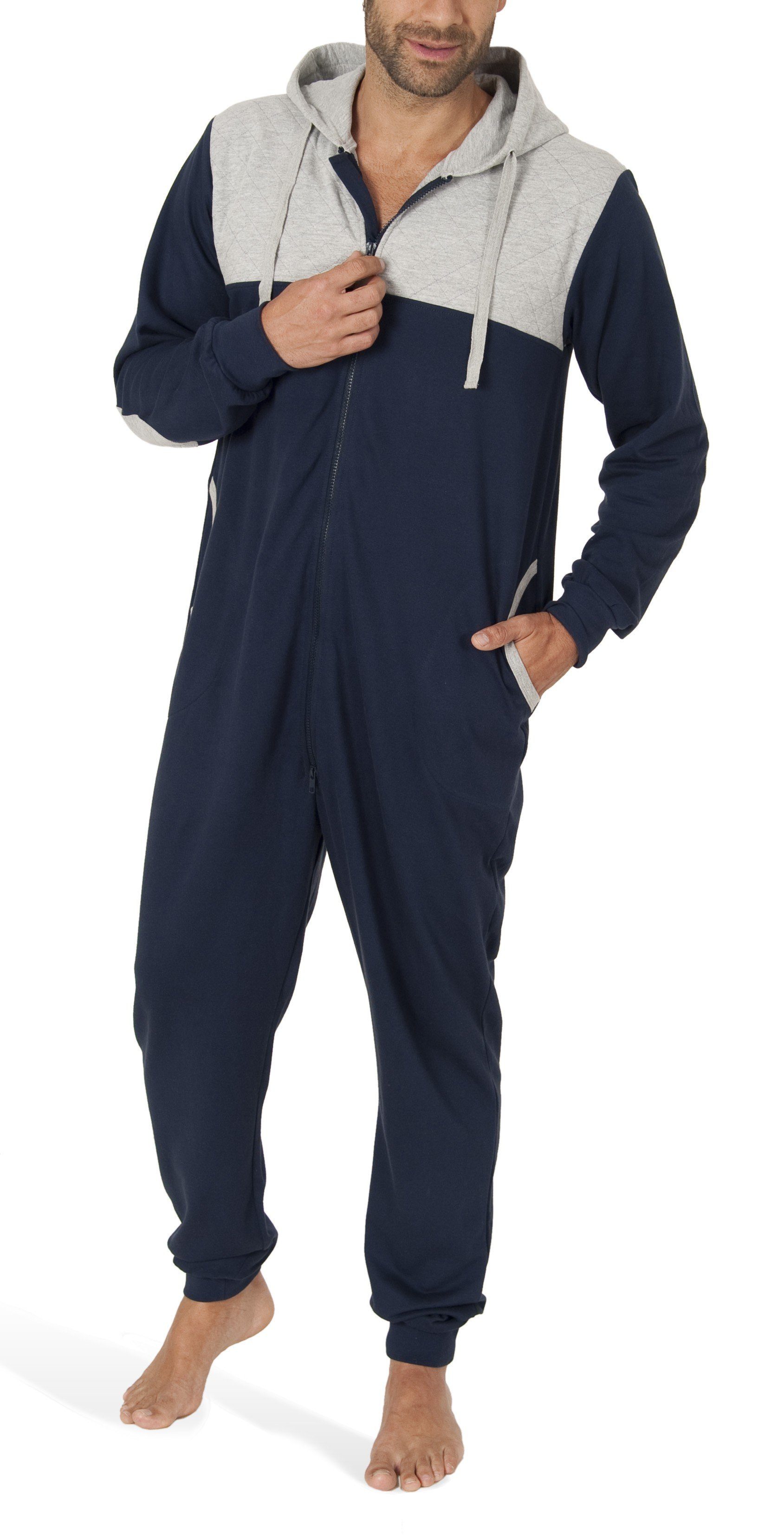 SLOUCHER Jumpsuit Herren Jumpsuit Onesie Einteiler Hausanzug mit Baumwolle mit Reißverschluss und Kapuze