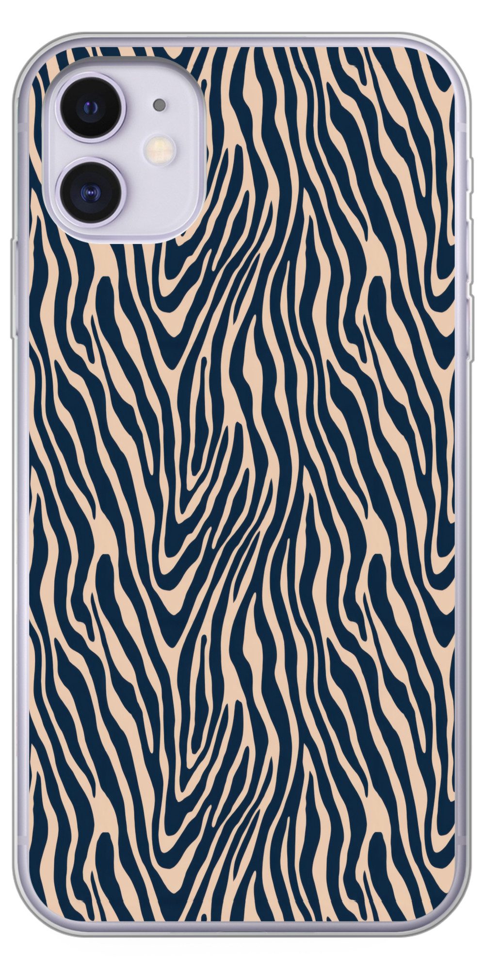 MuchoWow Handyhülle für Apple iPhone 11 Zebra - Muster - Blau - Beige, Smartphone-Bumper, Print, Handy Schutzhülle Dünn