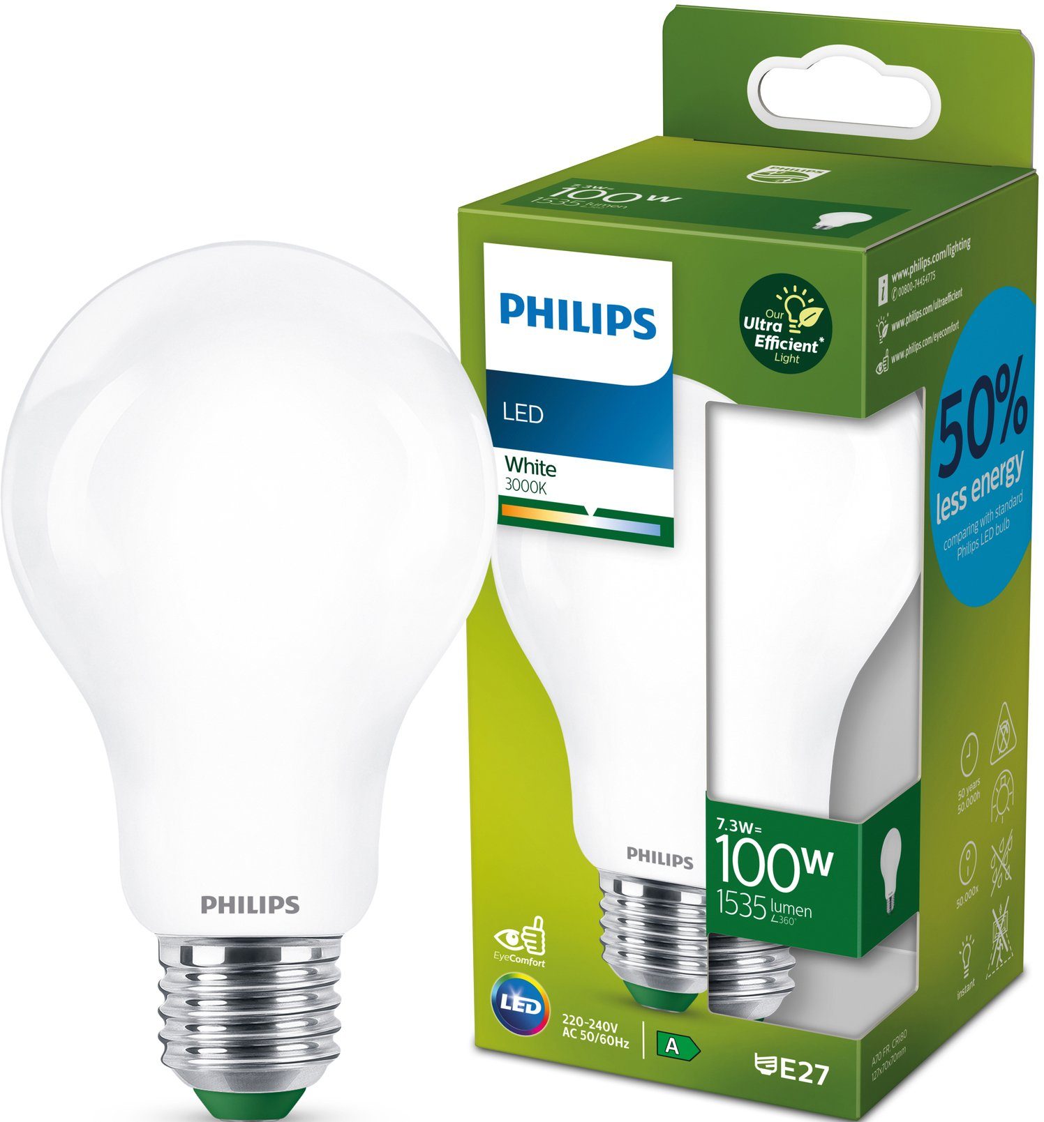 LED-Leuchtmittel E27, LED-A-Label matt 100W 1er Warmw Lampe P, Warmweiß Classic Philips E27