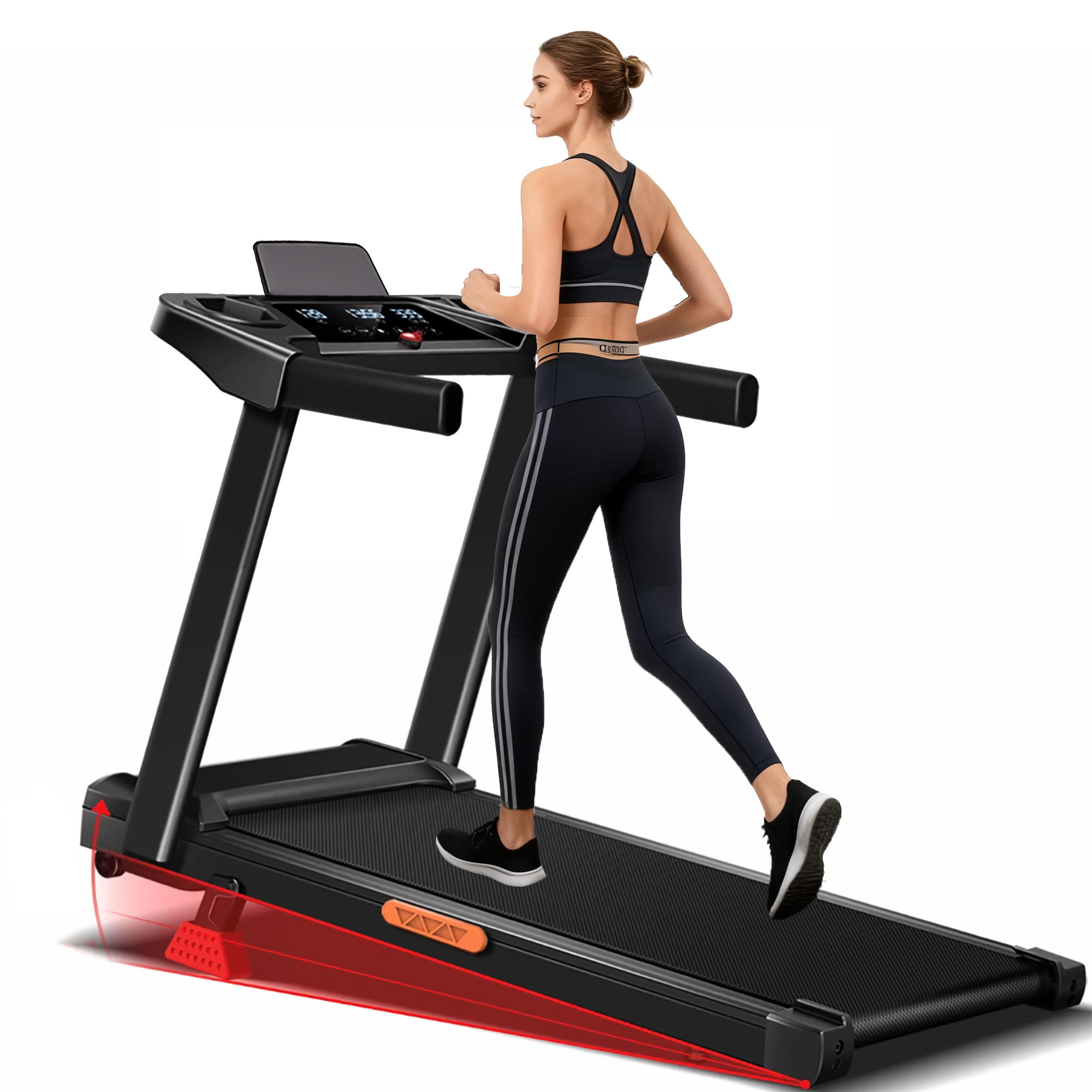 UMAY Laufband für zuhause (mit 3,0-PS-Motor und 12 voreingestellte Programme, Mit Halterung, mit Rädern, mit Trinkfaschenhalter), Max Belastung 136KG, Laufbänder 12KM/H, mit Steigung 10%