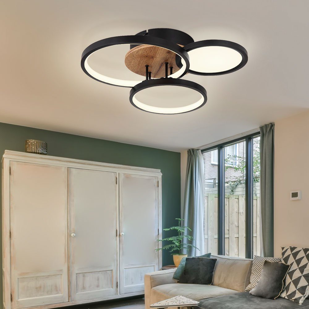Deckenleuchte, etc-shop LED inklusive, Deckenleuchte Wohnzimmerlampe Warmweiß, MDF LED Deckenleuchte Leuchtmittel Ringe