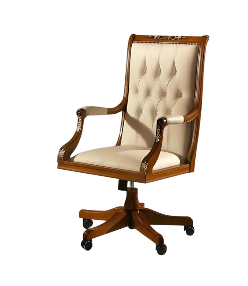 JVmoebel Bürostuhl Beiger Bürostuhl aus Holz und Polyester mit ergonomischem Design (1 St), Made in Europa