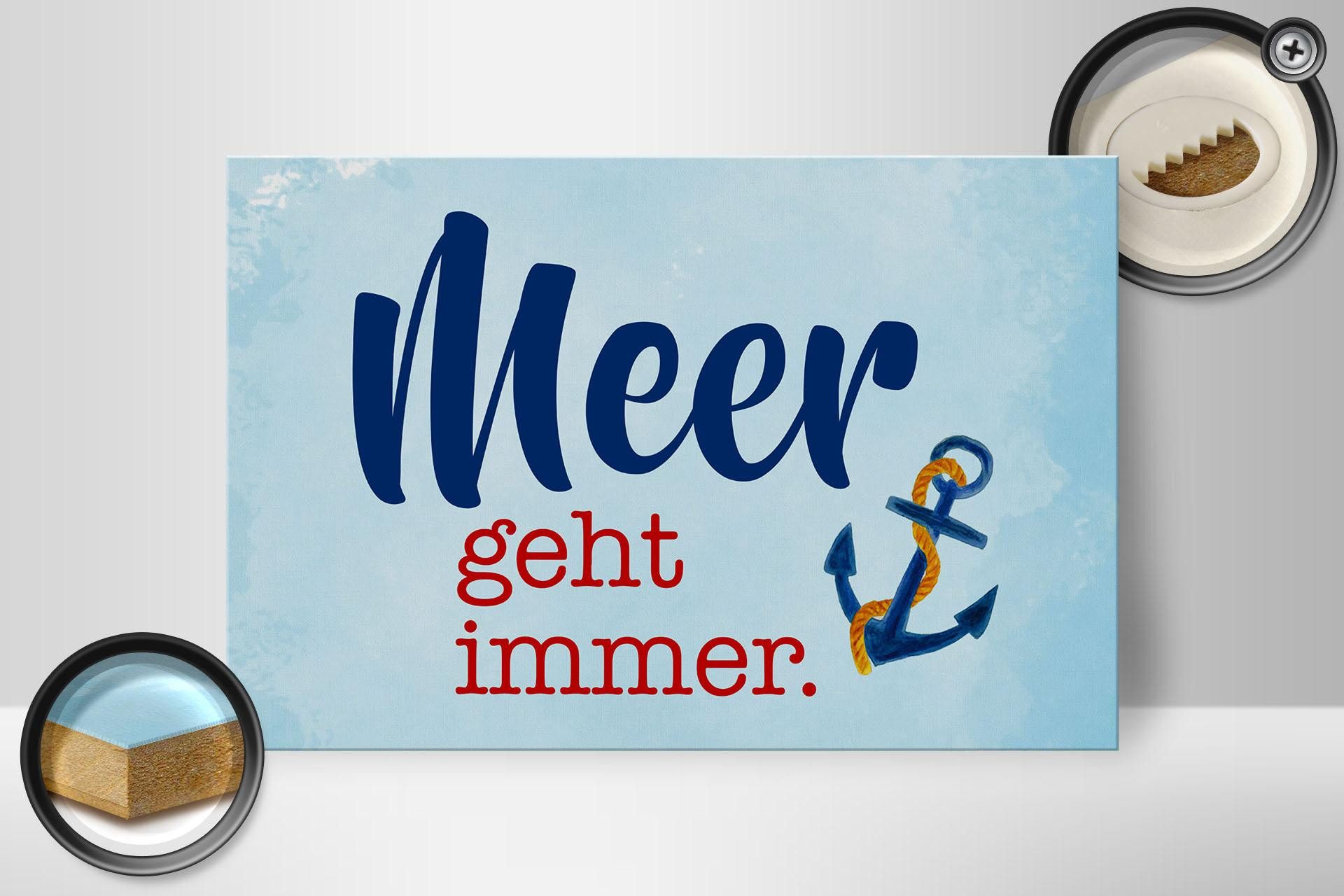 Femer GmbH Holzbild Spruch 20x30 cm Meer geht immer Anker blaues, (1 St), Glatte Holzfaserplatte (MDF), vorn beschichtet