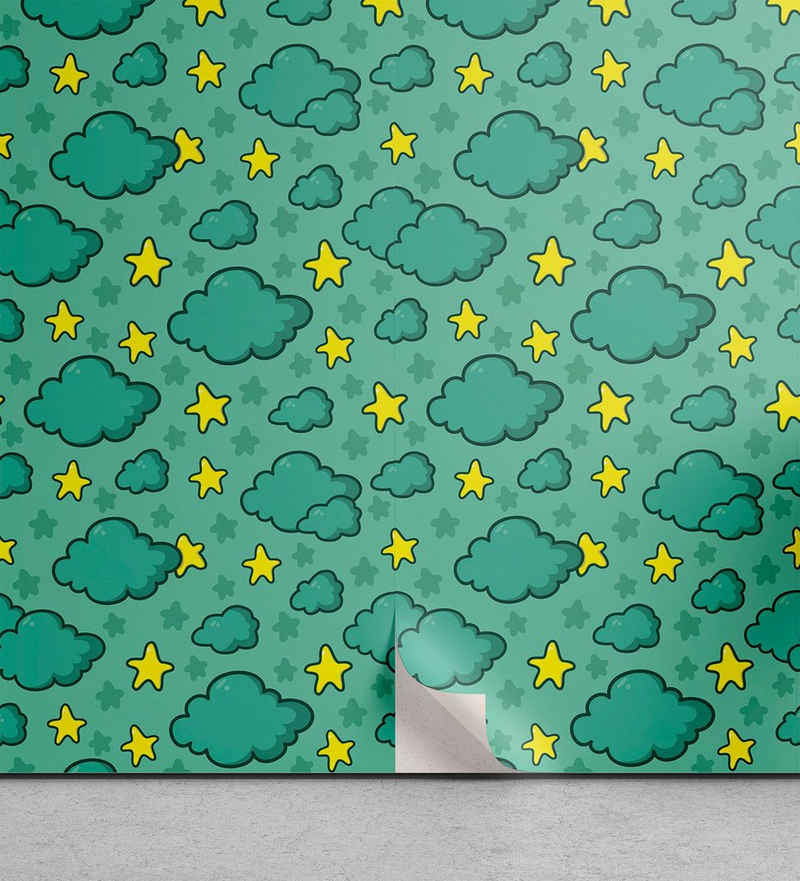 Abakuhaus Vinyltapete selbstklebendes Wohnzimmer Küchenakzent, Wolken Karikatur-Kind-Nachthimmel