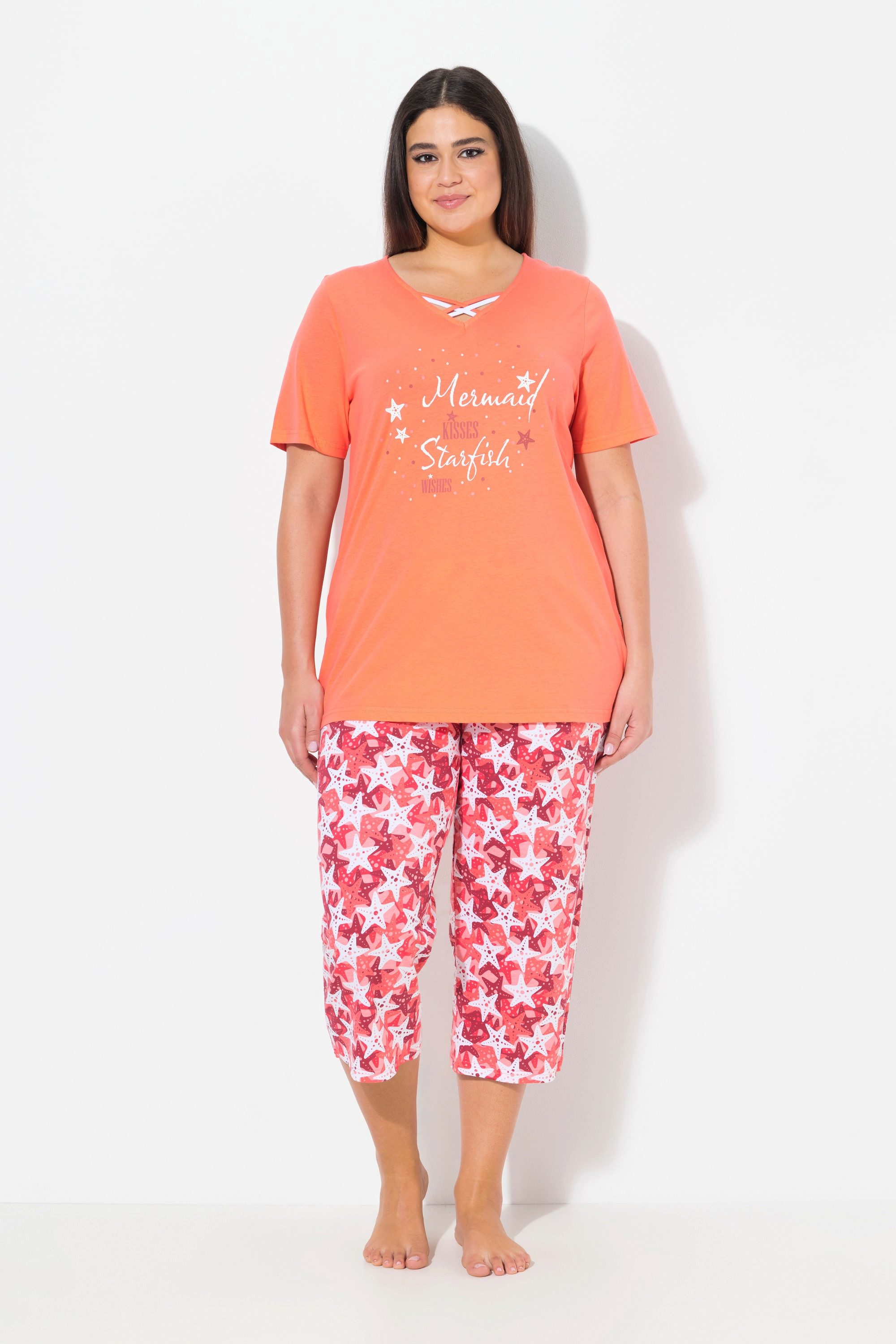 Ulla Popken Pyjama Pyjama Seesterne V-Ausschnitt günstig online kaufen