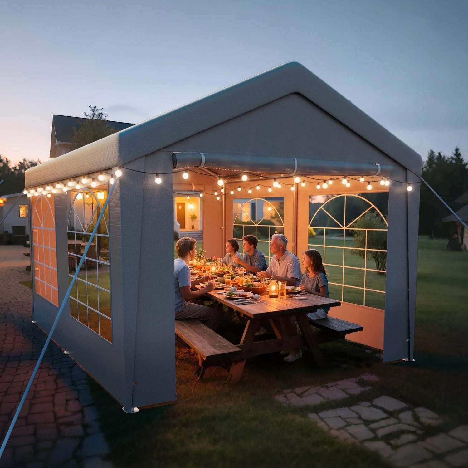 LuxusKollektion Partyzelt Pavillon 3x4m Grau mit Seitenwänden