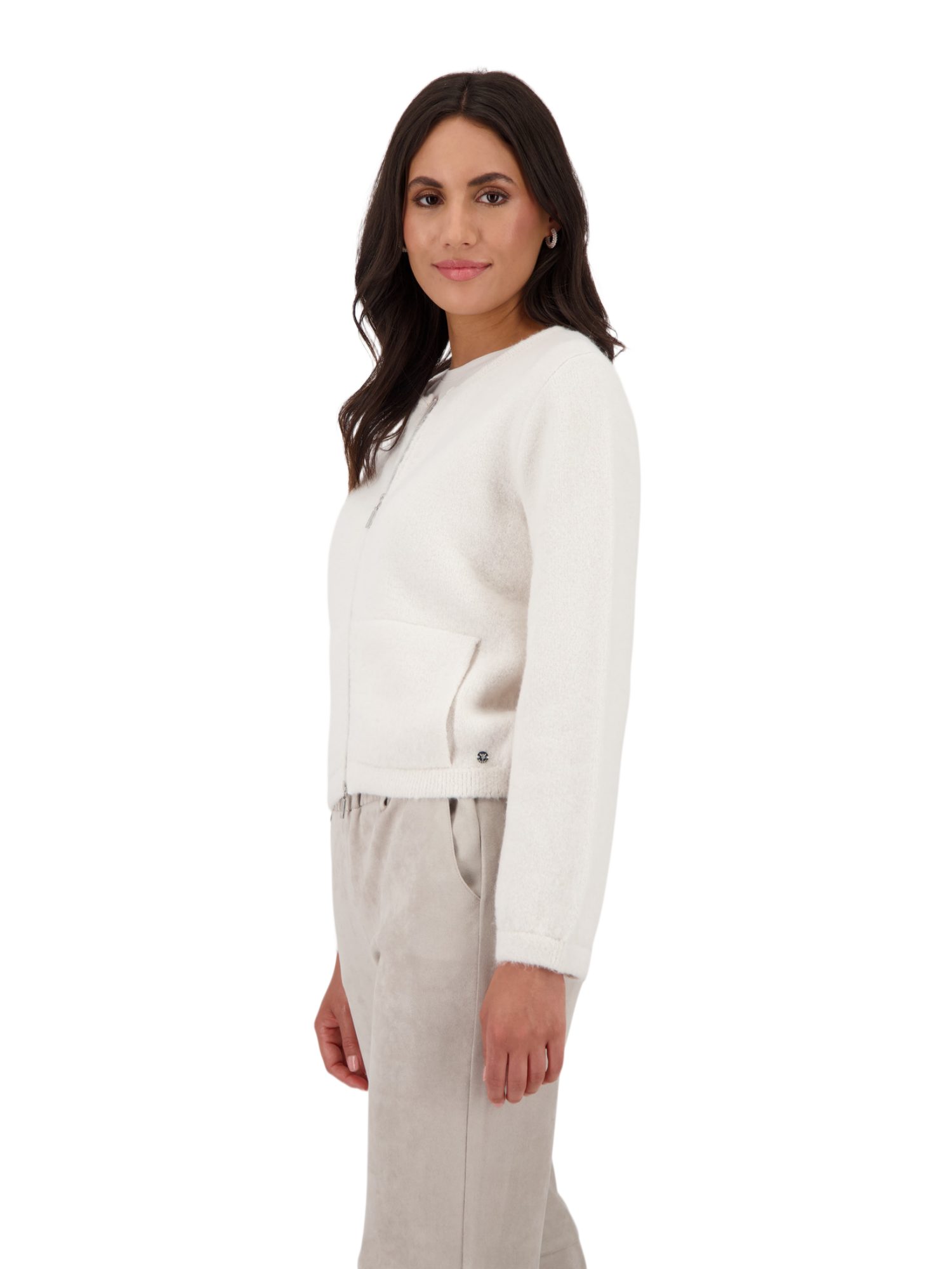 Monari Strickjacke weiß,Indoor,Polyacryl,Unifarben,Rundhals,Lang,Regular Fit