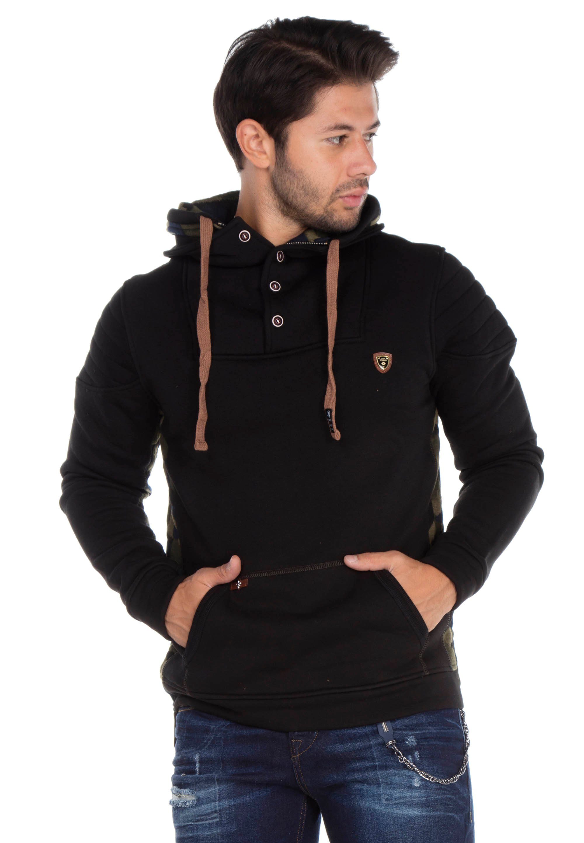 Kapuzensweatshirt mit Cipo schwarz Känguru-Tasche Baxx & praktischer