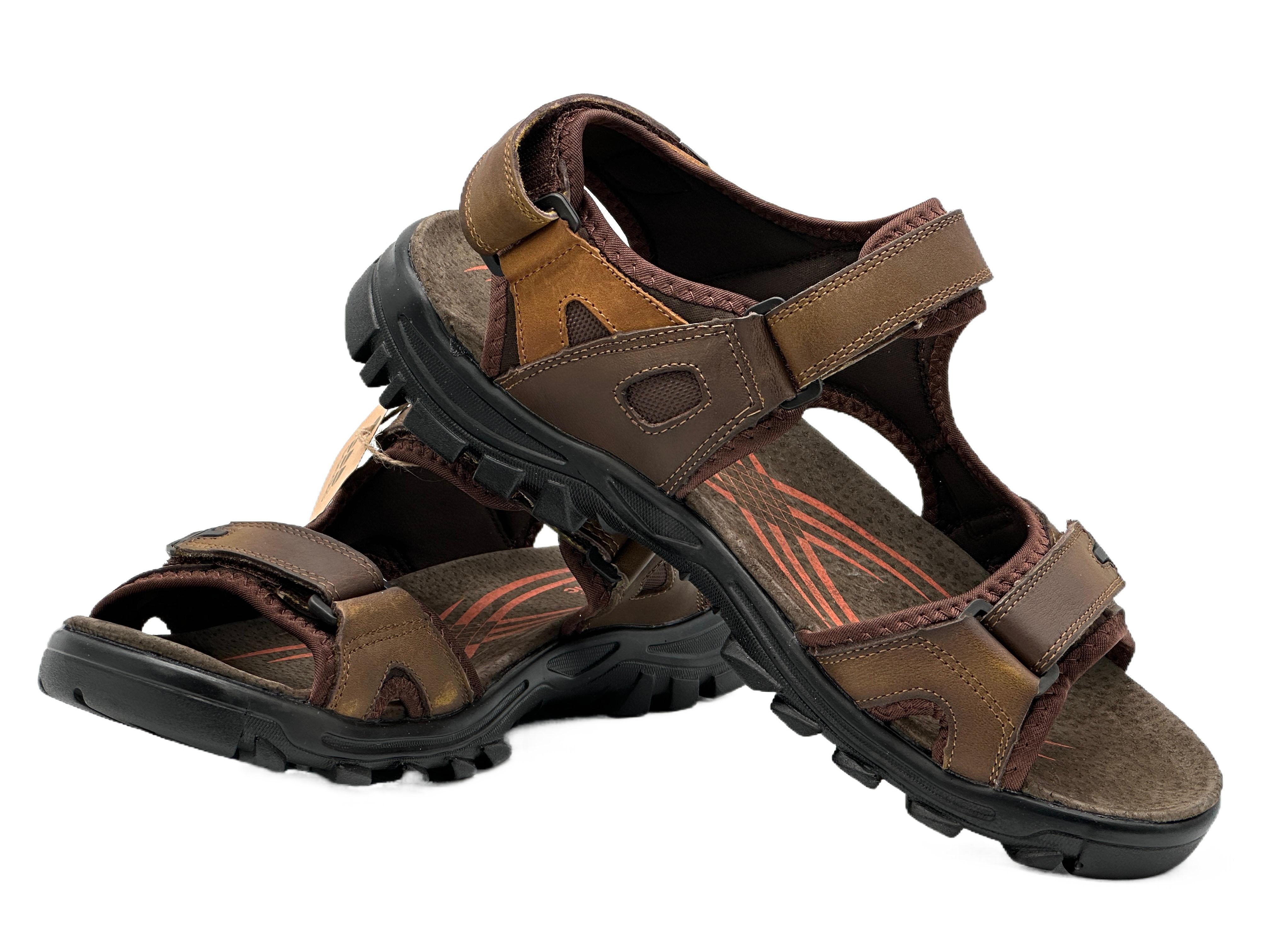 Nowaland Herren Trekkingsandalen aus Leder mit Klettverschluss Trekkingsandale Robuste Trekkingsandalen mit rutschfester Sohle und gepolsterter Sohle