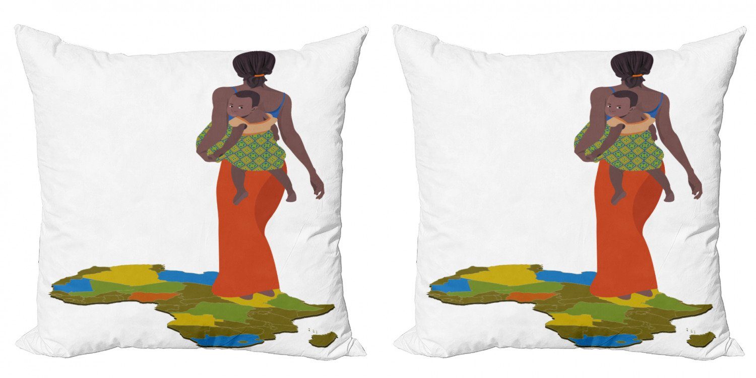 Kissenbezüge Modern Accent Doppelseitiger Digitaldruck, Abakuhaus (2 Stück), afrikanische Frau Mutter-Baby-Karte