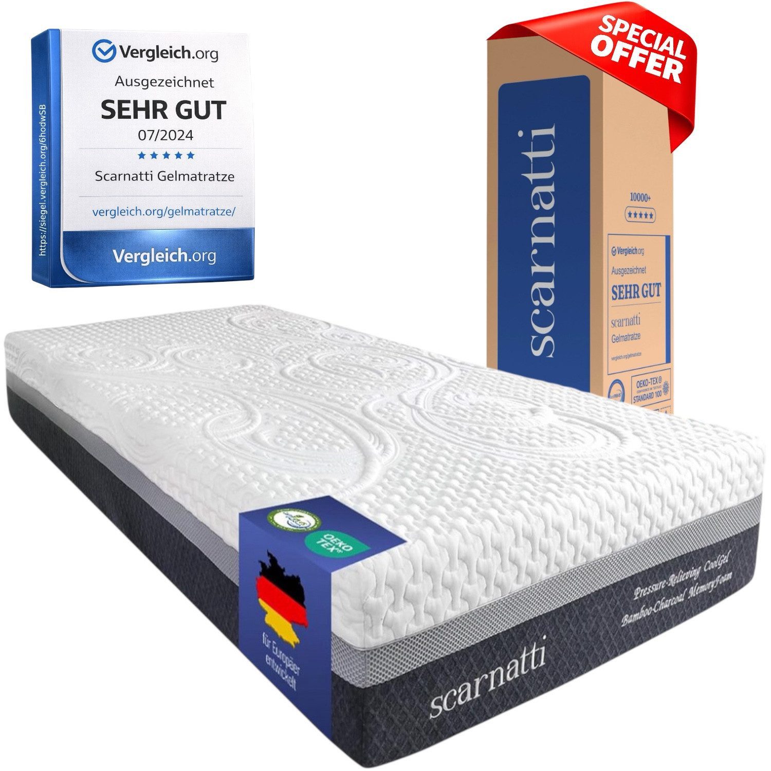 Gelschaummatratze PREMIUM Matratze 90x200, 140x200, 180x200 cm & weitere Größen, 7-Zonen, scarnatti, 18 cm hoch, (80x200, Einzelbett, Gästebett, Rollmatratze, Boxspring-Ersatz, Orthopädische 7-Zonen-Matratze für erholsamen, gesunden Schlaf), Punktelastische 7-Zonen-Technologie für orthopädische Druckentlastung
