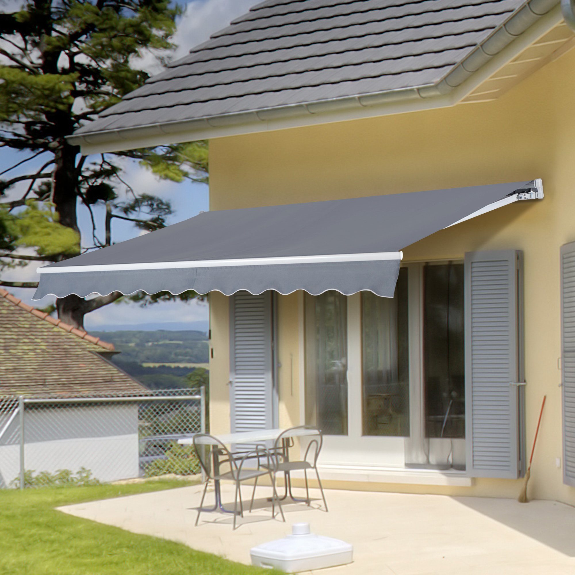 Outsunny Markise Terrassenmarkise 4m, Sonnenschutz (Gelenkarmmarkise, 1-St., Klemmmarkise) für Garten, Balkon, Grau