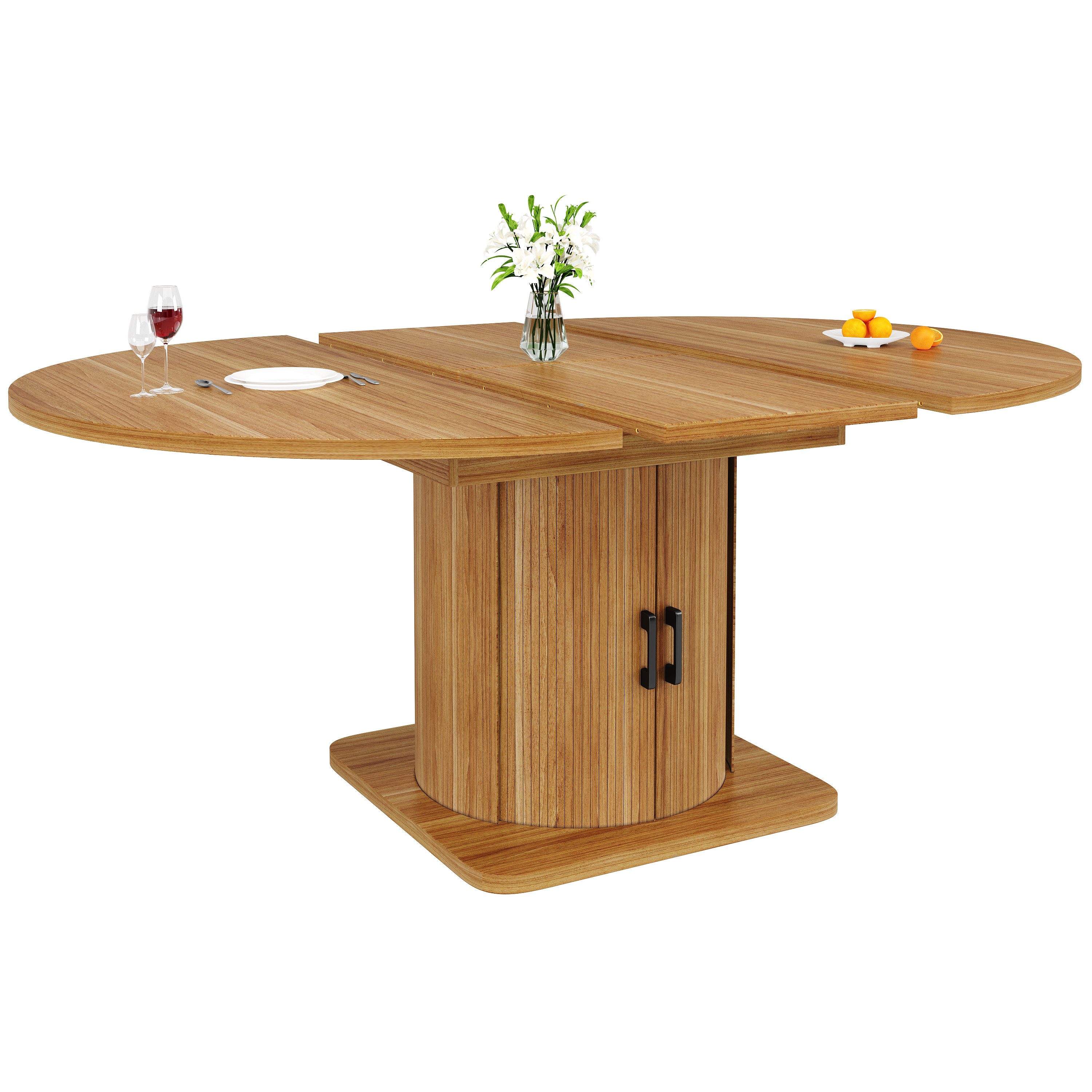 KLAM HOME Esstisch Ausziehbarer Esstisch rund oval wandelbar bis sechs Personen Schwarz (Multifunktionaler Küchentisch praktische Schubladen modernes Design), P – Bild 2 von 5