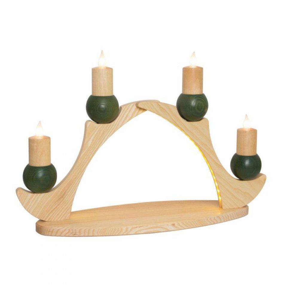 Kuhnert Schwibbogen Kuhnert Fensterbogen / Schwibbogen für 4 Kerzen grün, Handarbeit aus dem Erzgebirge