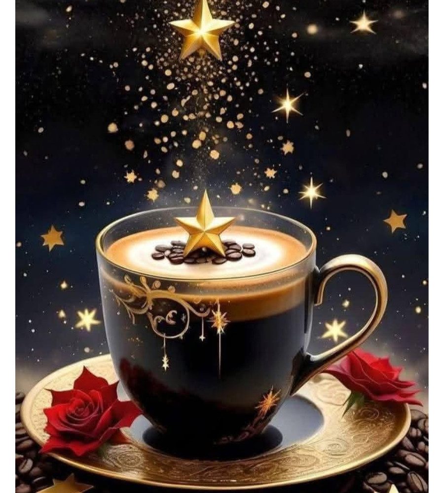 Rötting Design Malen nach Zahlen Diamond Painting Set 5d DIY Motiv Kaffee mit Sternenzauber (Komplett-Set, Vollbild), Diamond Painting Vollbild, vollständiges Zubehörpaket