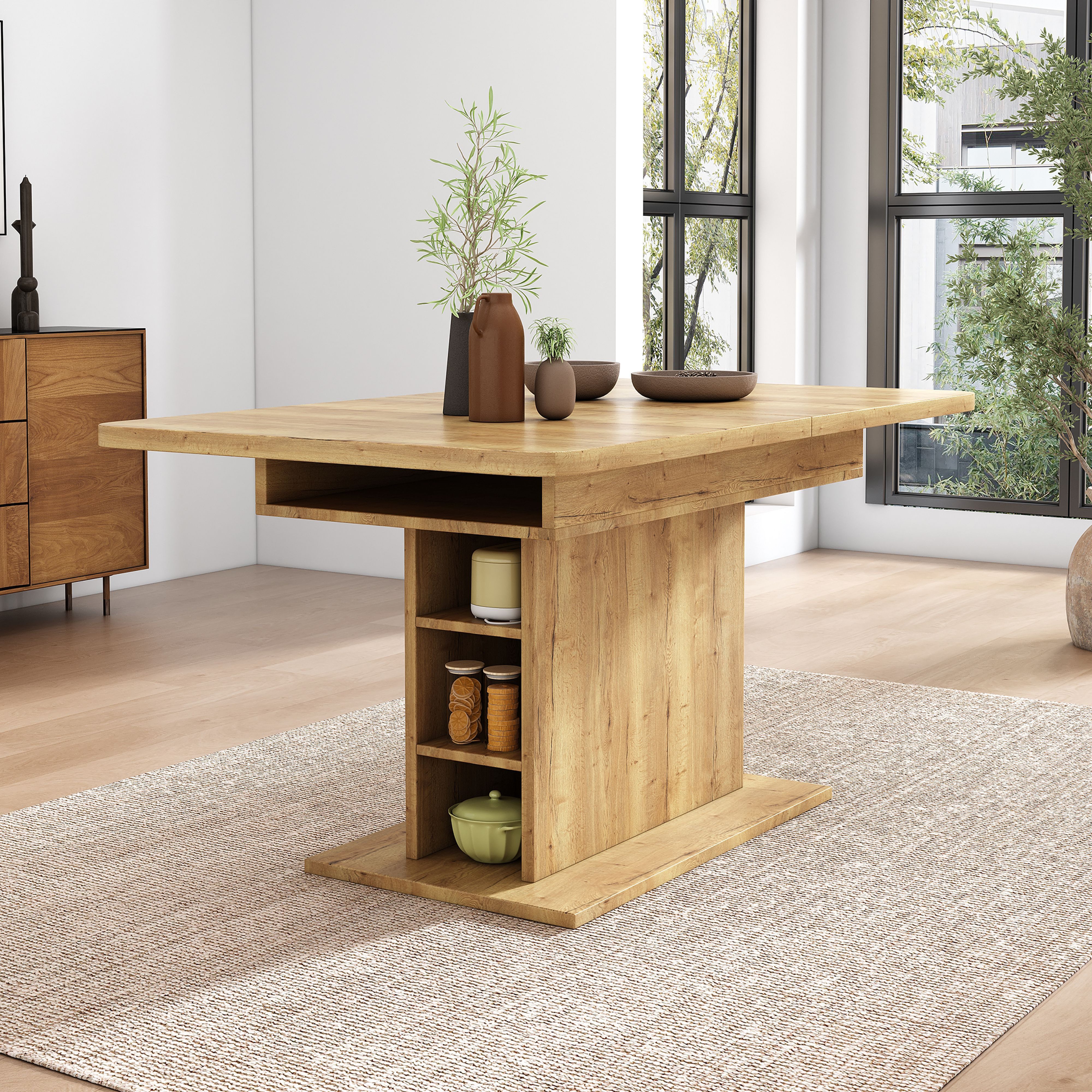 BlingBin Esstisch Ausziehbarer Esstisch mit Stauraum, Rechteckiger Esstisch (1er Set, 1-St., Maße: B110/130*T70*H75 cm, Tragendes Gewicht: 60 KG, Natur), Platzsparender Multifunktionaler Esstisch, Kaffee-Freizeittisch