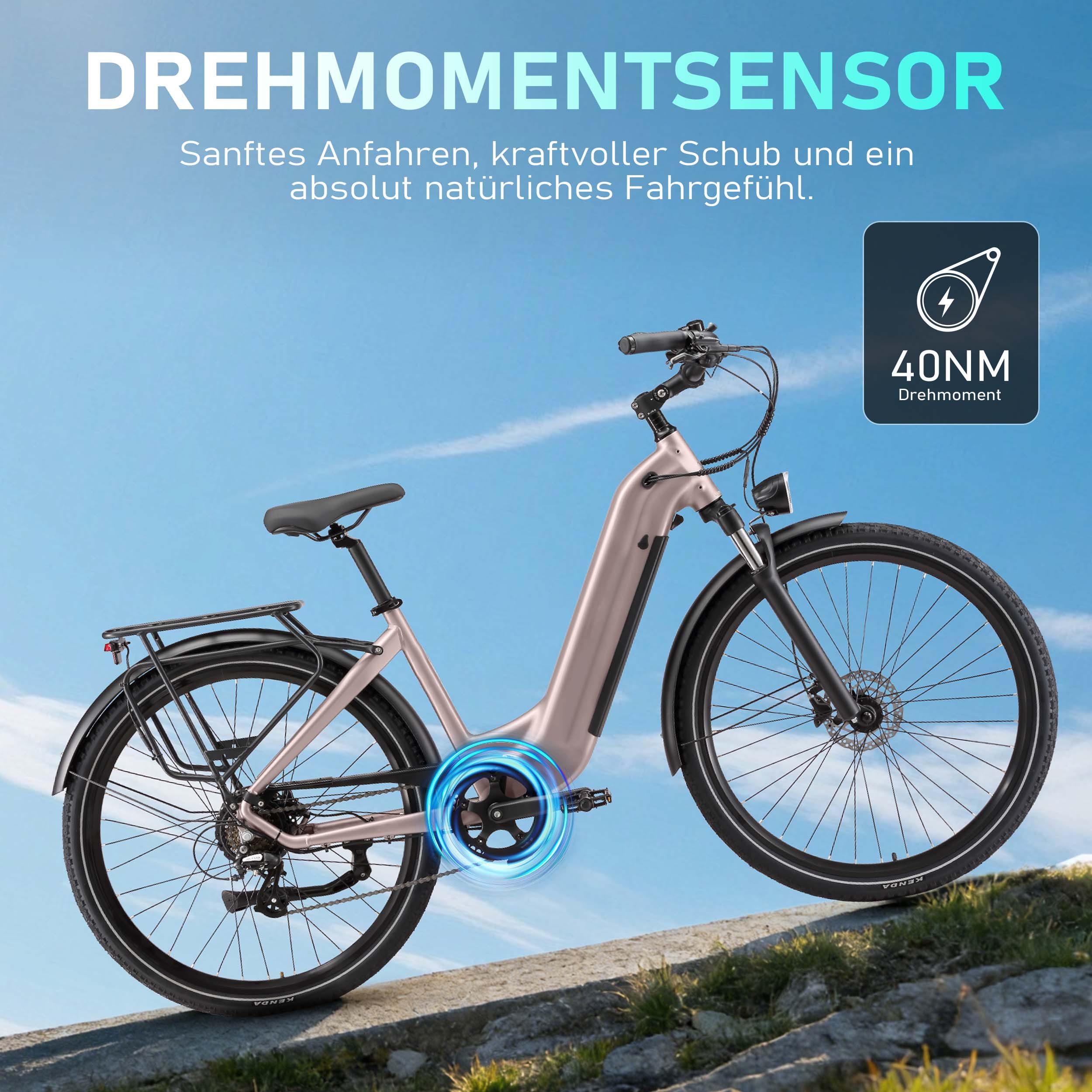Vankel E-Bike Cityrad Marathon E-Fahrrad Damen u. Herren 810WH Pedelec, 36V 22,5AH 100 km, Kettenschaltung, Heckmotor, 810 Wh, Cityrad 7 Gang Shimano,Scheibenbremsen, Kettenschaltung