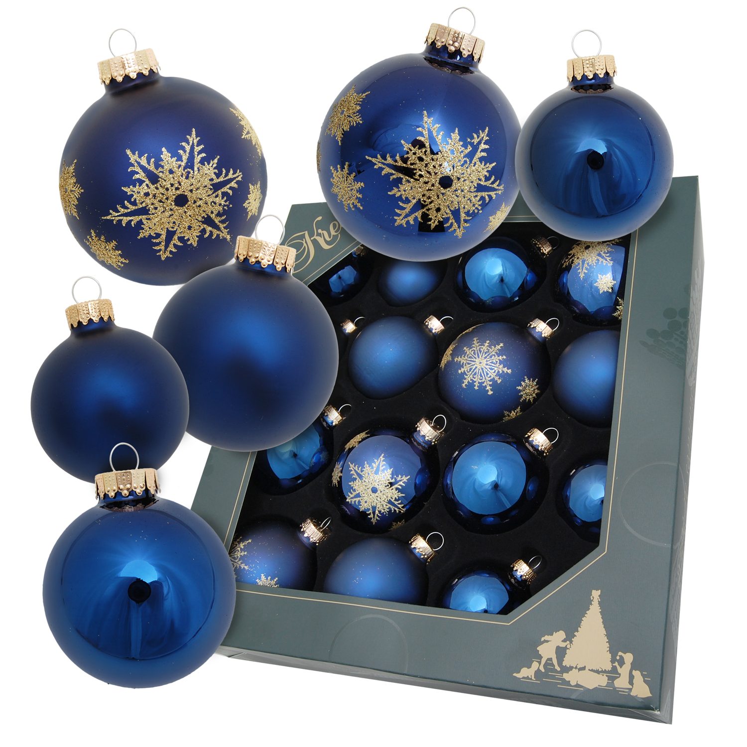 Krebs Glas Lauscha Weihnachtsbaumkugel Exklusives 16er Glaskugelset - Blue günstig online kaufen