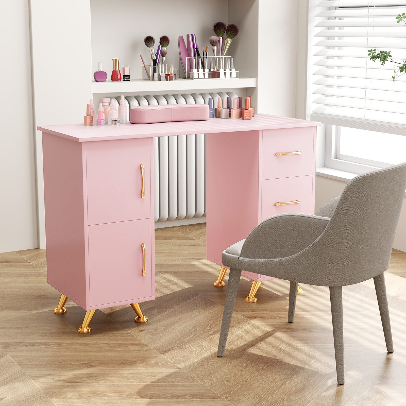KOMFOTTEU Schminktisch, 2 in 1 Maniküretisch, Nageltisch Nagelpflegetisch