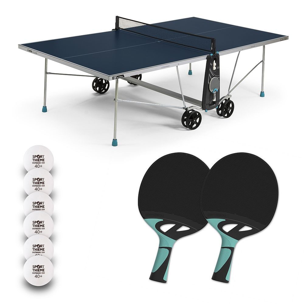 Cornilleau Tischtennisplatte Tischtennis-Set 100X Outdoor, Transportrollen für leichte Mobilität