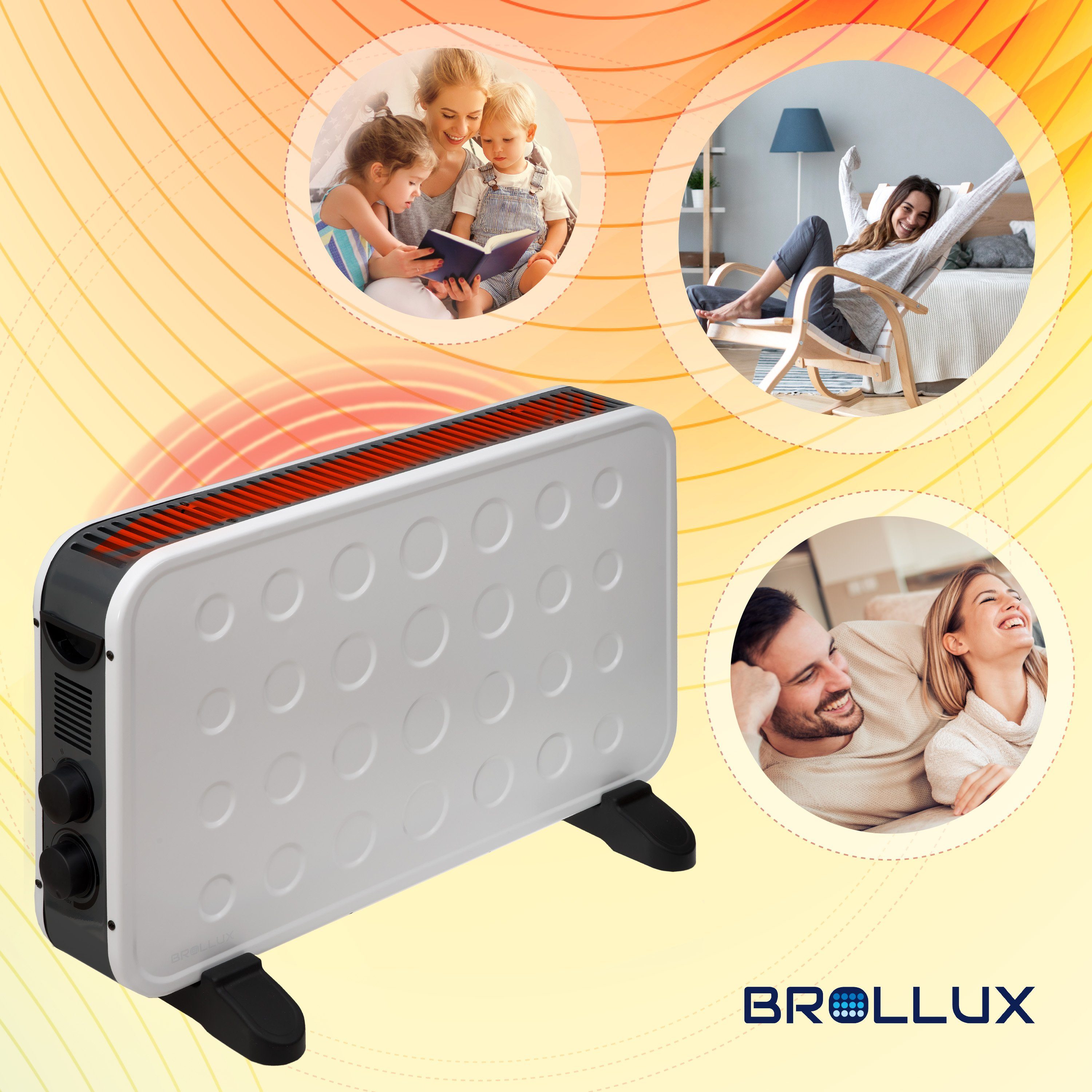 2000W weiß Heizgerät BROLLUX mit Heizgerät Elektroheizung, Konvektor W, mobiler mobiles 2000 Thermostat