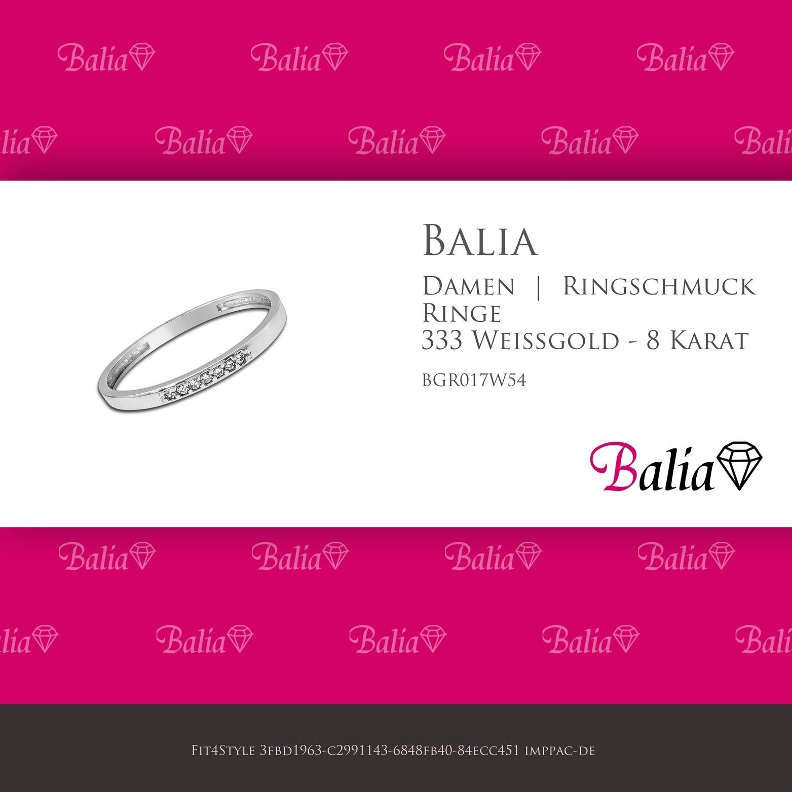Balia Goldring Balia - Weißgold 333 Zirkonias Ring Damen Fingerring 54 Blatt Größe (17,2), Karat 8 (Fingerring), weißgo 333 Weißgold (7