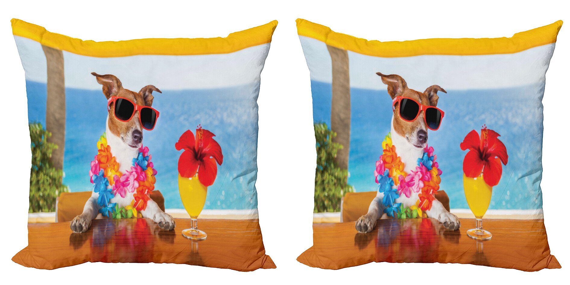 Kissenbezüge Modern Accent Doppelseitiger Digitaldruck, Abakuhaus (2 Stück), Lustig Cool Dog sitzen am Strand Bar