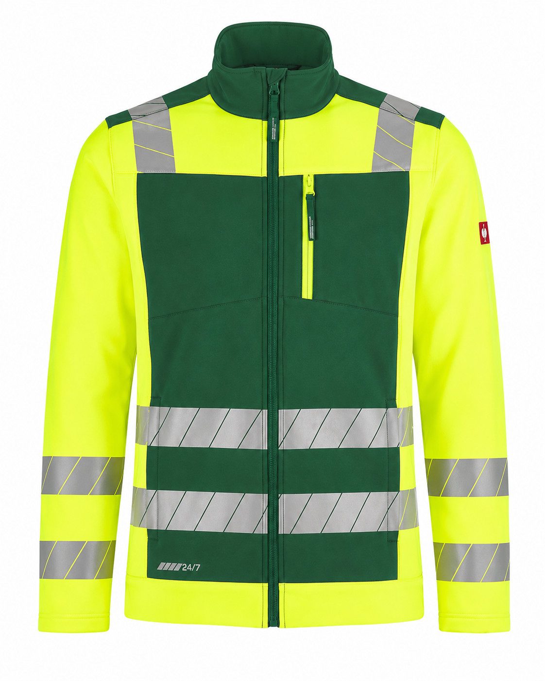 Engelbert Strauss Arbeitsjacke Warnschutz-Softshelljacke e.s. motion 24/7 Hi-Vis grün/warngelb dryplexx-Softshell Wasserabweisend Windabweisend Atmungsaktiv