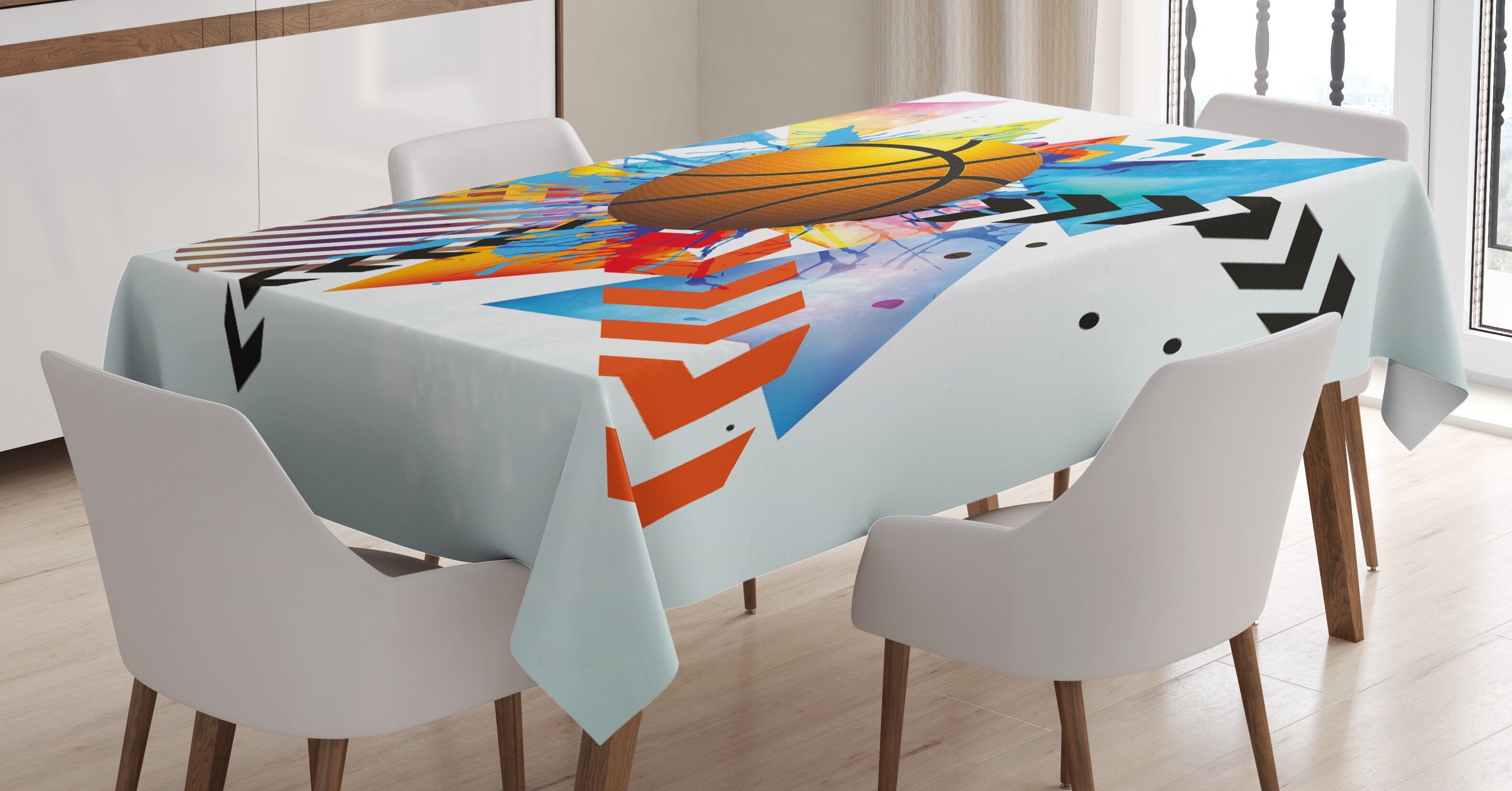 Abakuhaus Tischdecke Farbfest Waschbar Für den Außen Bereich geeignet Klare Farben, Teen Zimmer Ball Zigzag Geometric