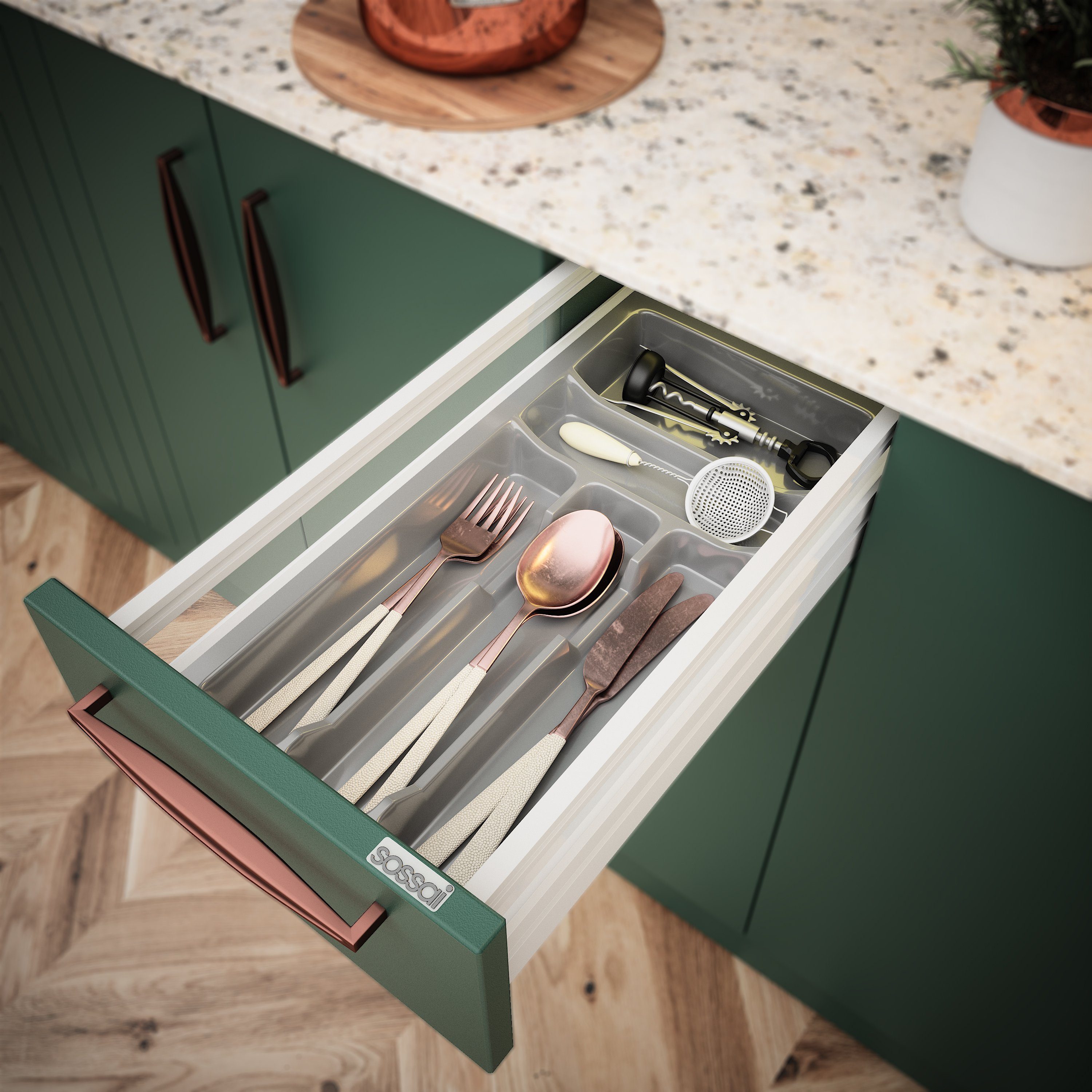 sossai® Besteckeinsatz Besteckkasten für Schubladen 30-90cm in Anthrazit, 2 günstig online kaufen