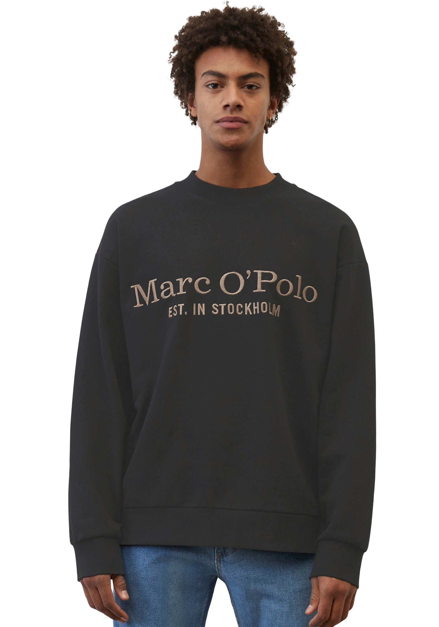 Marc O'Polo Sweatshirt mit großer Label-Stickerei vorne schwarz