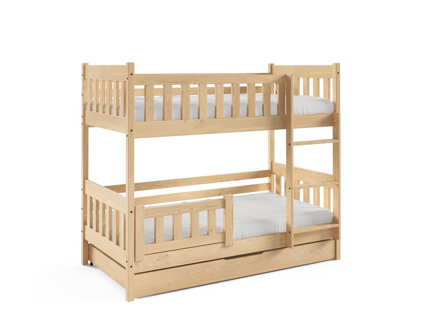 Masseno Etagenbett LUCIA 80x160 cm mit Schublade Kinderbett Massivholz Kieferfarben