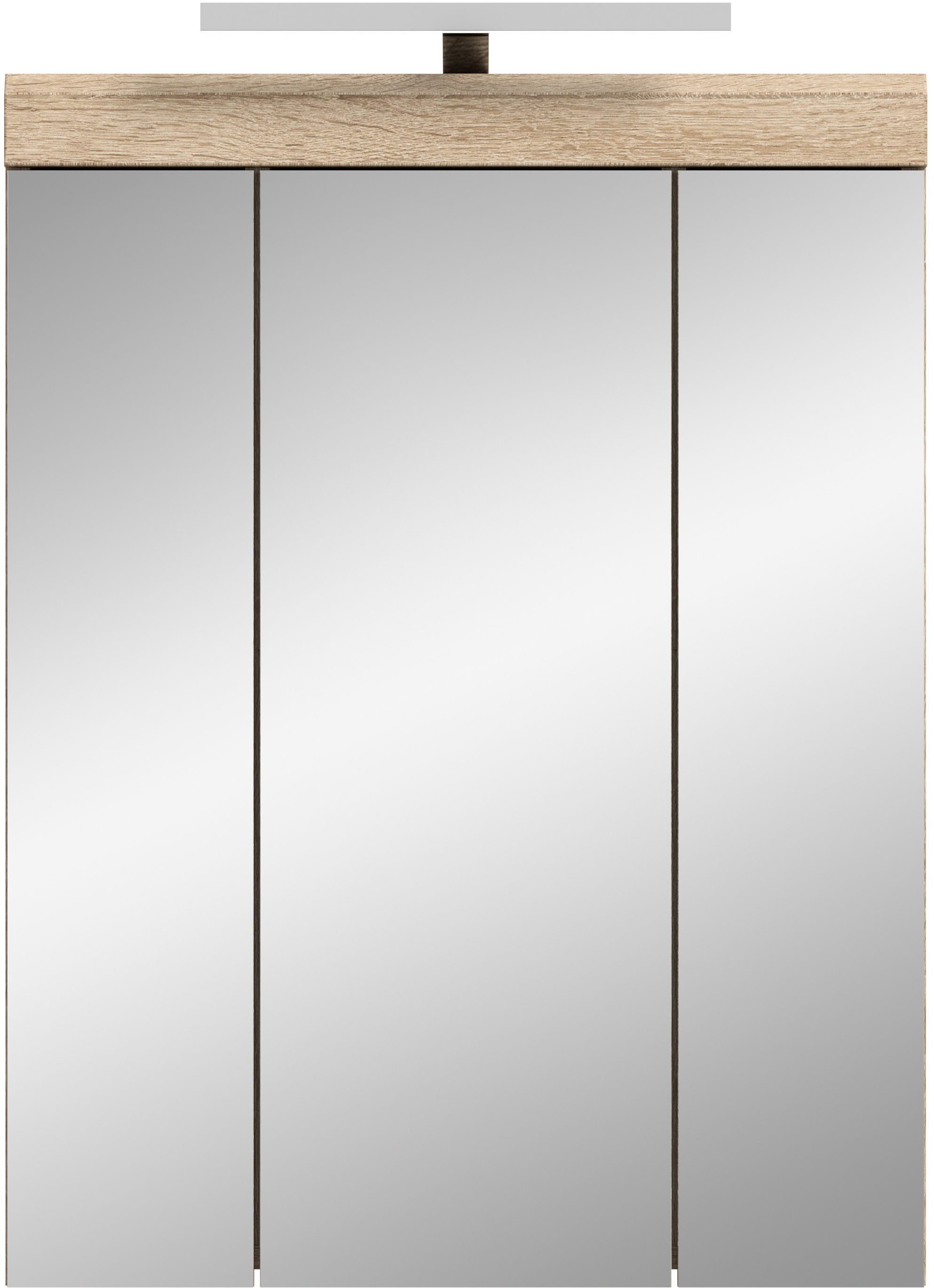 welltime Spiegelschrank SIENA, Breite 60cm, inkl. Beleuchtung, 3 Spiegeltüren, 9 Fächer (Set, TOPSELLER) in verschiedenen Farben erhältlich, Badmöbel, Spiegel, Badschrank, Bad