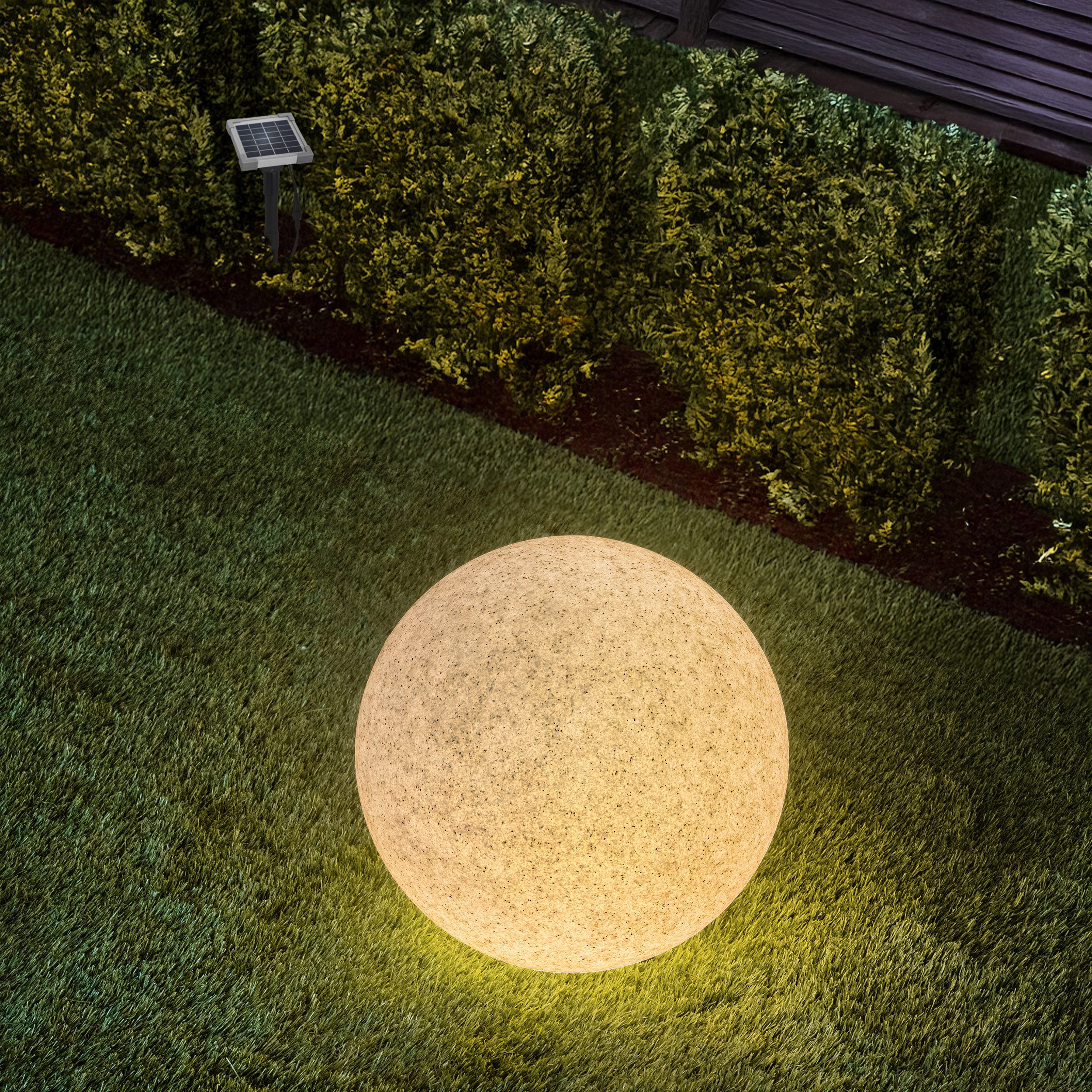 esotec LED Gartenleuchte Solar Stein-Leuchtkugel mit ext. Solarmodul Ø30cm multicolor 106117, LED fest integriert