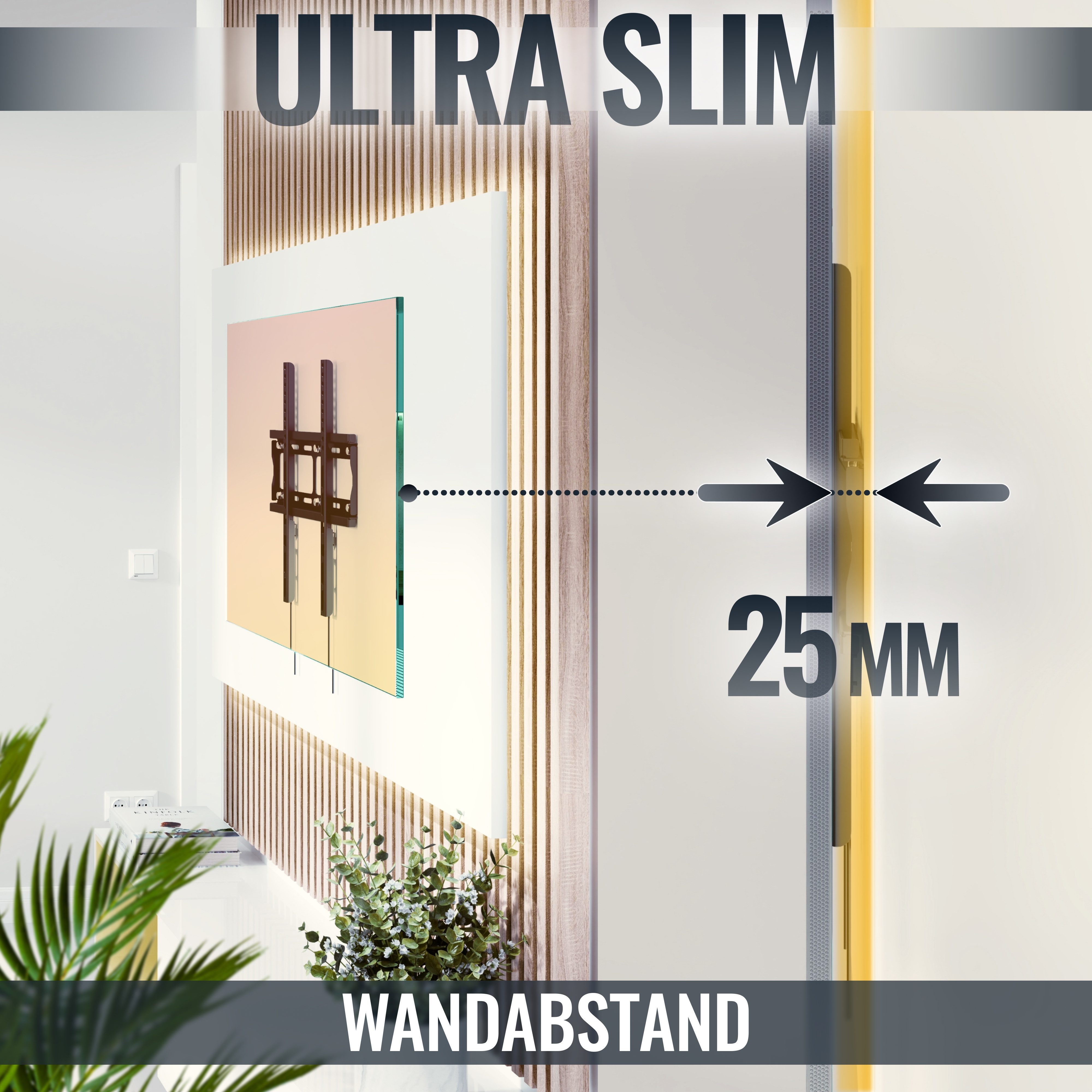RICOO TV-Wandhalterung TV Wandhalterung Universal 26"-55" fest flach F0244, (bis 55 Zoll, VESA 200x200 bis 400x400, 1-tlg., 60 Kg Tragkraft, für 26"-55" (66-140 cm) Bildschirm Diagonale, flache Monitor Halterung, BxH: 410mm x 410mm, super slim)
