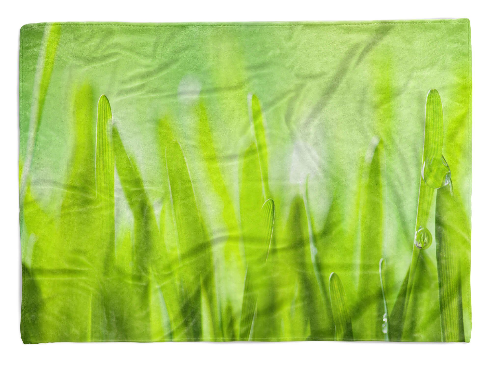 Sinus Art Handtücher Handtuch Strandhandtuch Saunatuch Kuscheldecke mit Fotomotiv Gras Grün Morgenta, Baumwolle-Polyester-Mix (1-St), Handtuch