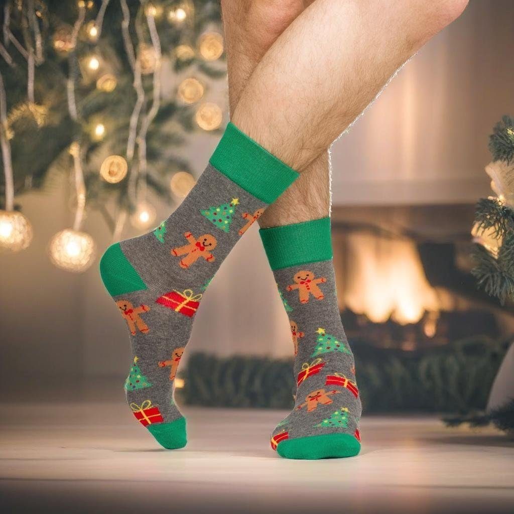 Soxo Socken soxo Weihnachten Socken Damen Paar Braunes Weihnachtssocken (4 2 Haus Weihnachten Herren Paar) 4 Socken Geschenke