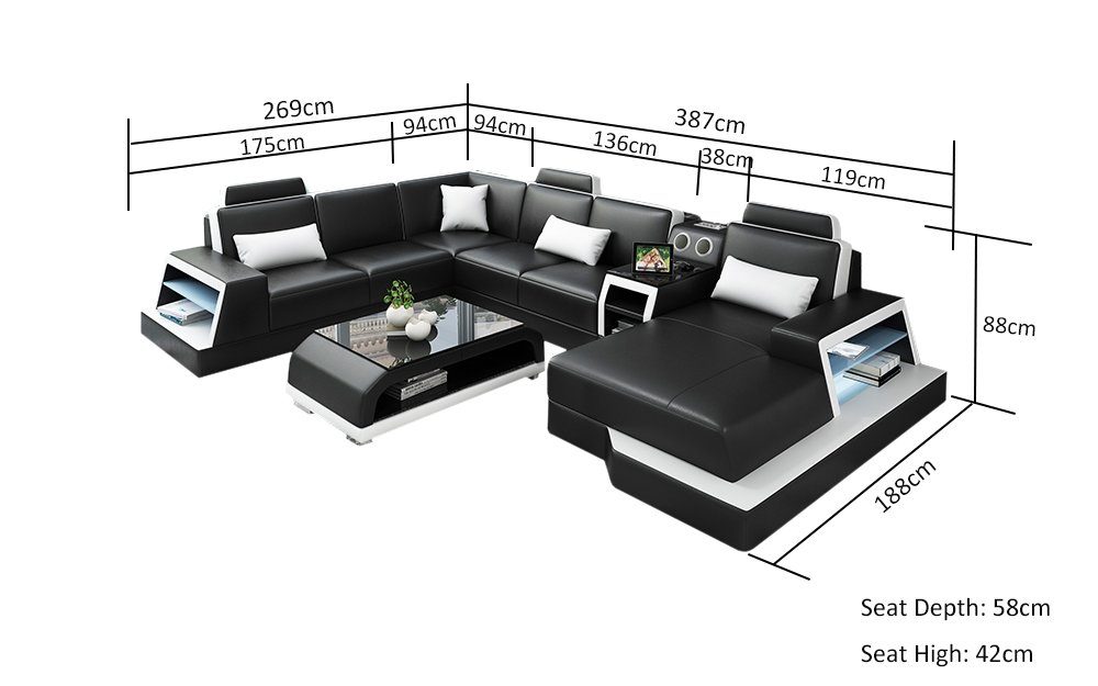Couch Form Wohnlandschaft Ecksofa, JVmoebel U Design Ecksofa Sofa Garnitur Schwarz/Weiß Polster