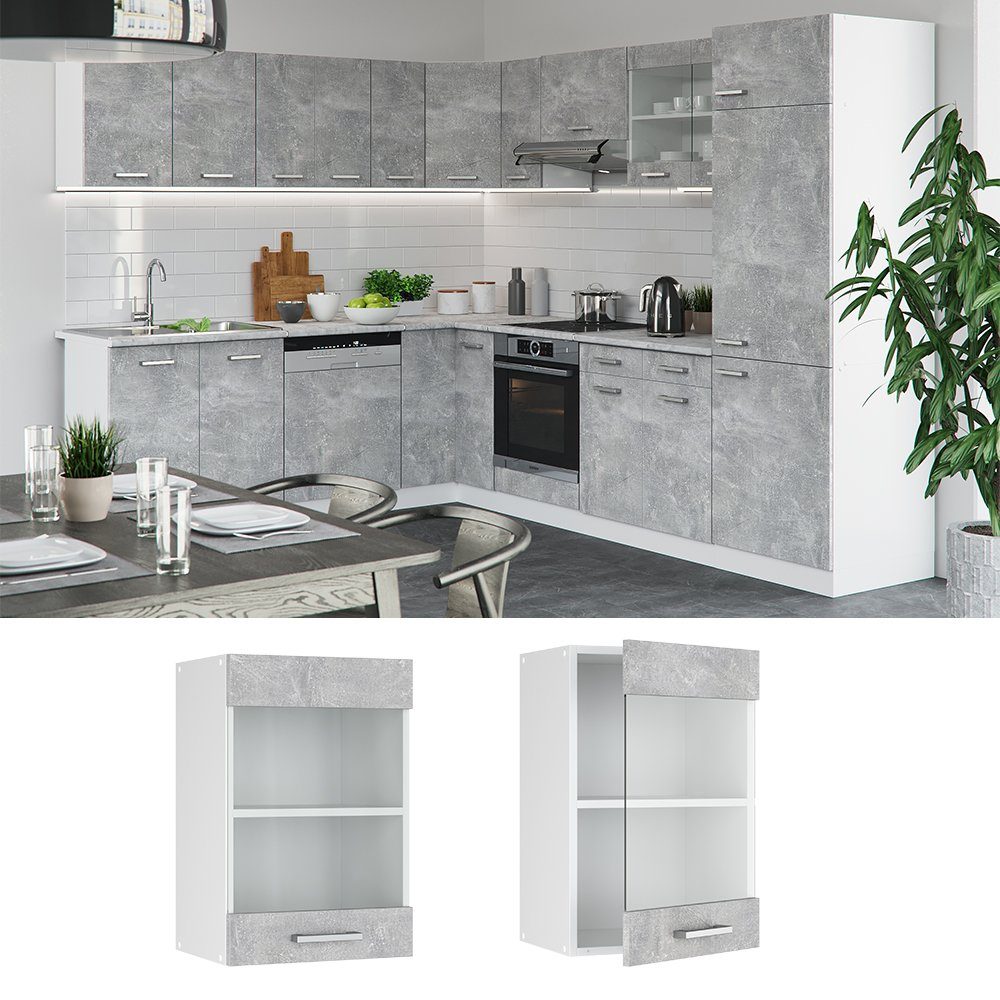 Vicco Glashängeschrank R-Line, Beton/Weiß, 40 cm günstig online kaufen