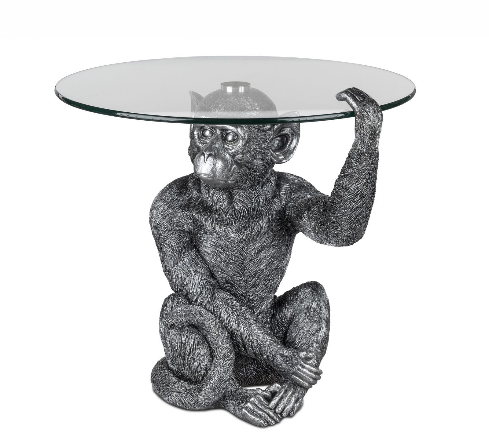 formano Tierfigur Deko-Tisch Affe Antiksilber 58cm Kunststein Beistelltisch + Glasplatte
