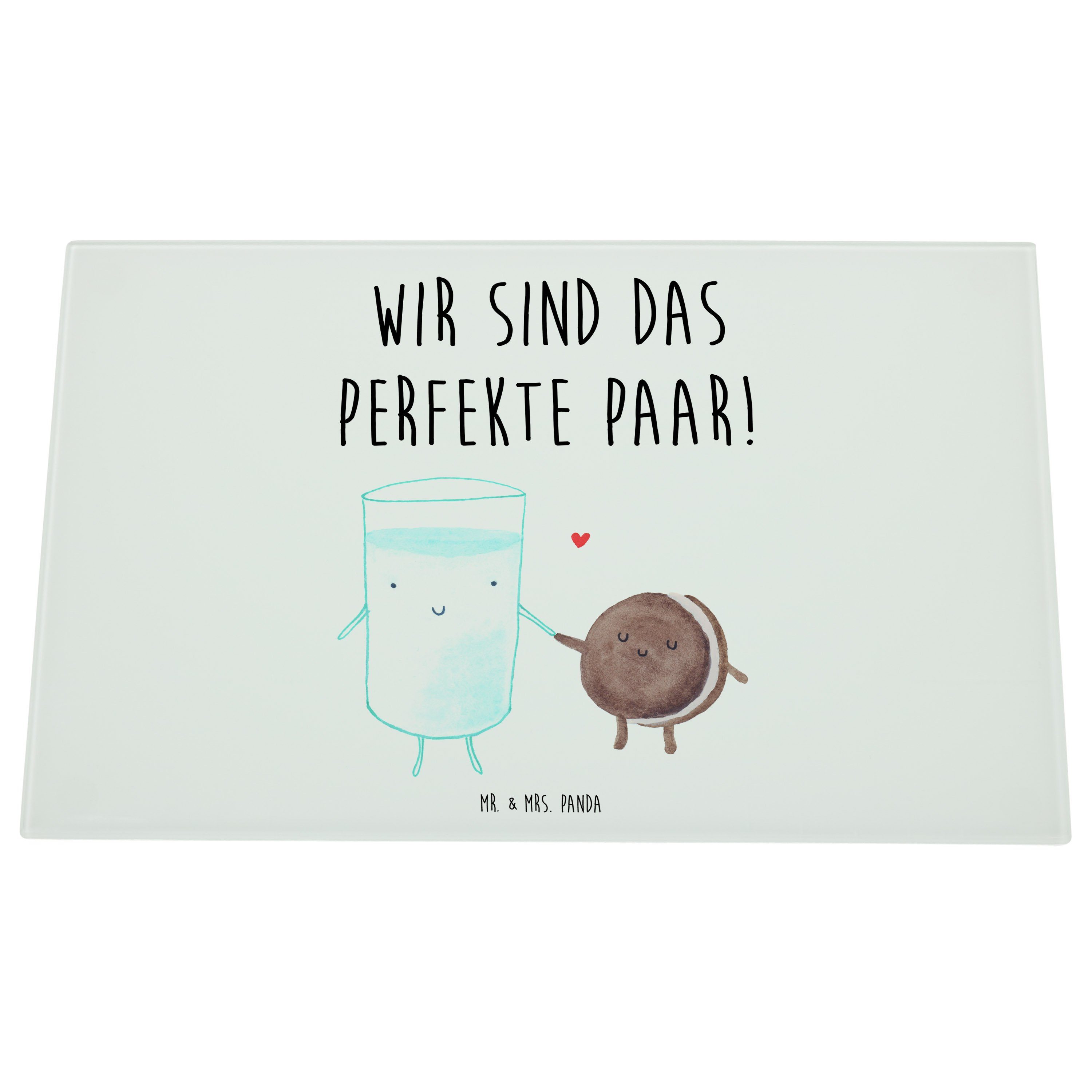 Premium - & Keks Mrs. - süß, Geschenk, Ke, Glas, Motiv Servierbrett & Weiß (1-St) Gute Laune, romantisch, Milch Panda Mr.