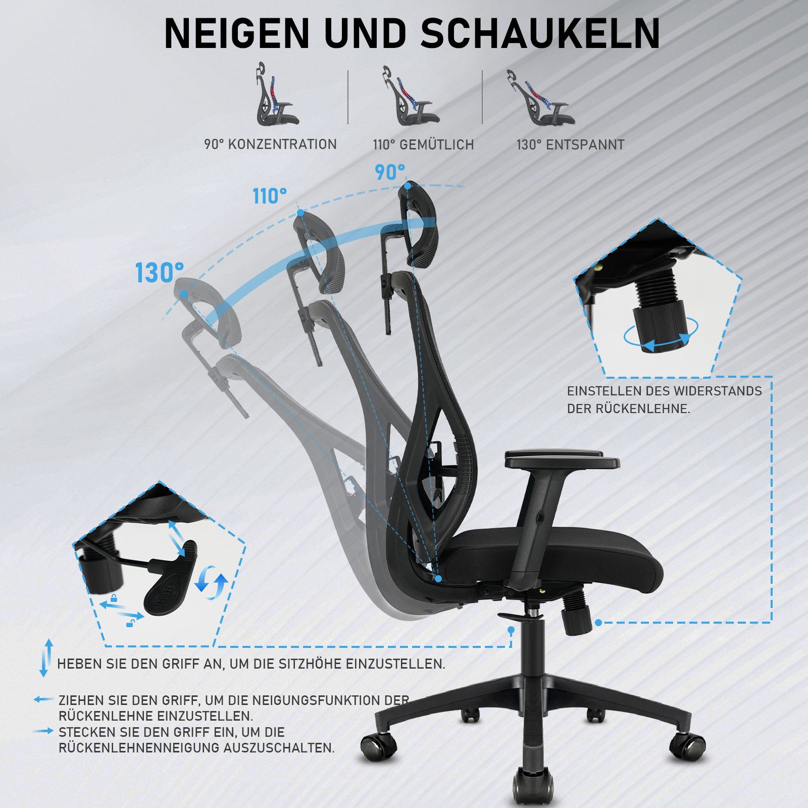 Durrafy Bürostuhl ergonomischer Stuhl,Schreibtischstuhl Atmungsaktiver Netz günstig online kaufen