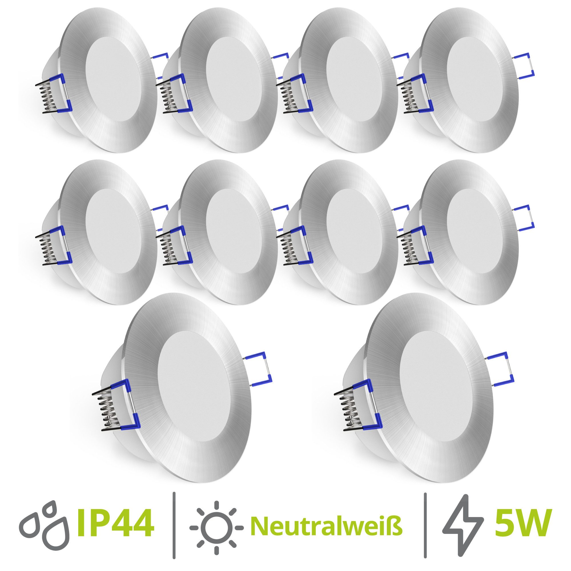 linovum LED Einbaustrahler 10x WEEVO Einbaustrahler LED Bad IP44 flach 5W neutralweiß Deckenspot, Neutralweiß