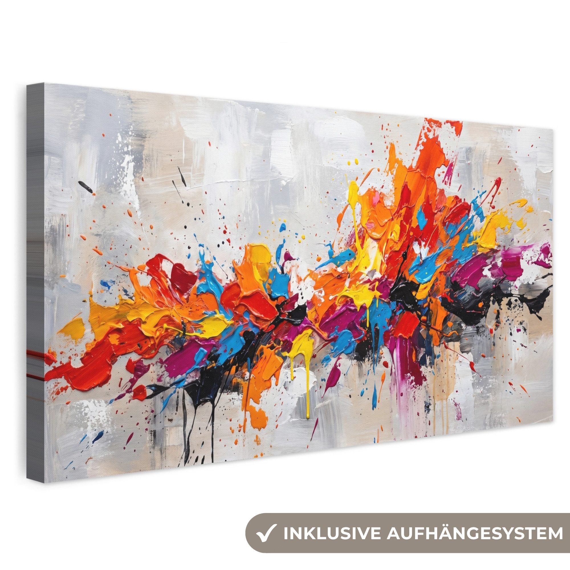 OneMillionCanvasses® Leinwandbild Panorama Abstrakt - Malerei - Farbenfroh - Dynamisch, Fotodruck (1 St), Wandbild, Deko Schlafzimmer Wohnzimmer Flur 40x20 cm