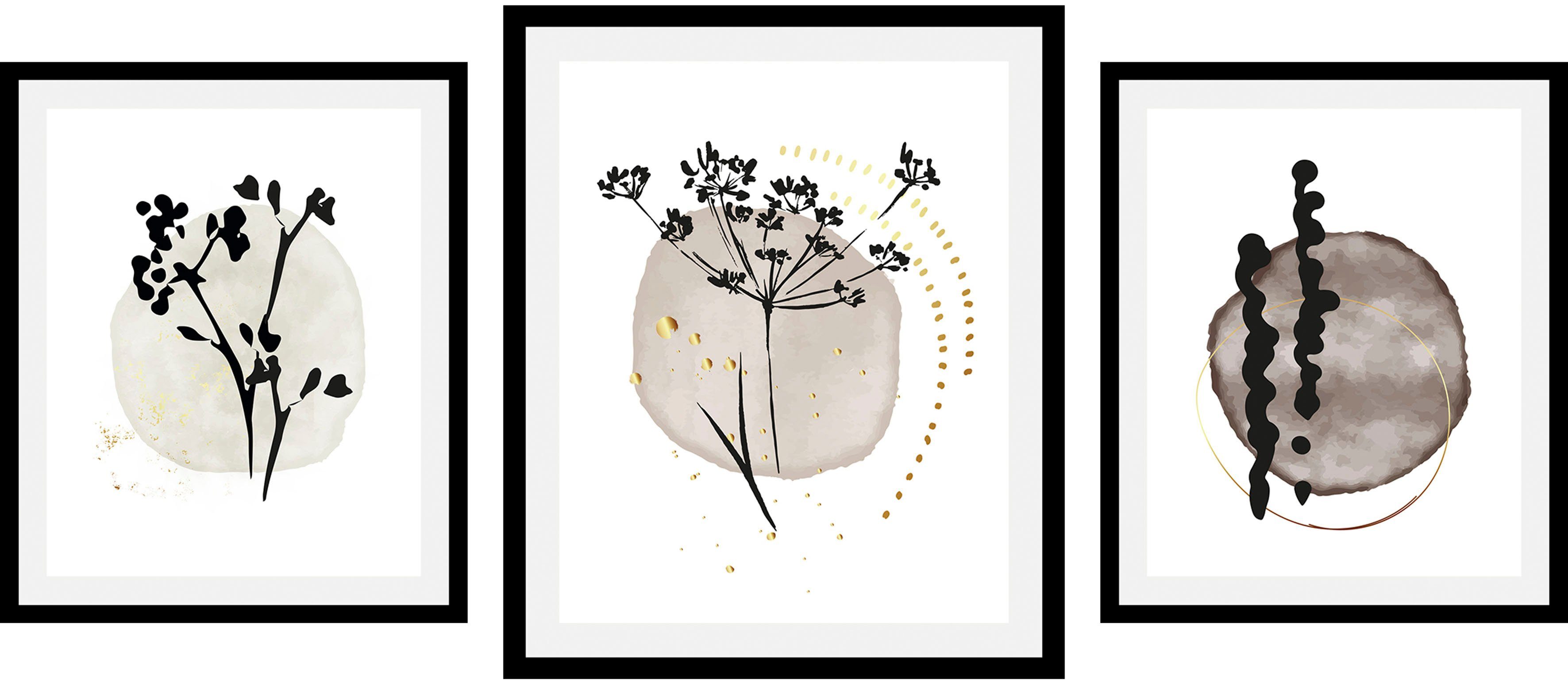 queence Bild Set Hamara, Abstrakt, Blumen, Figuren, Pflanzen, Pflanzenbilder, Schwarz-Weiß (1 St), gerahmt