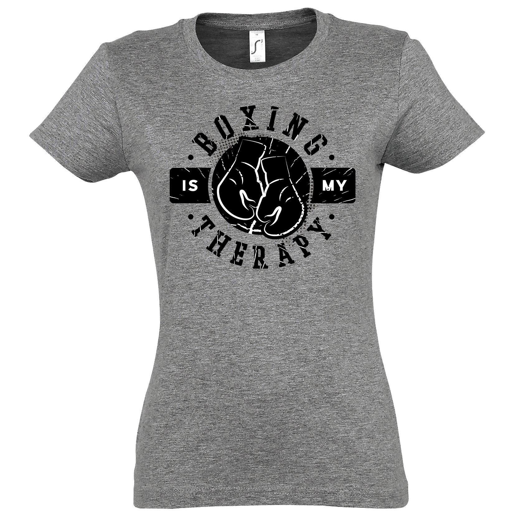 Therapie" Frontprint T-Shirt mit Designz My Youth Damen trendigem Shirt Is Grau "Boxing